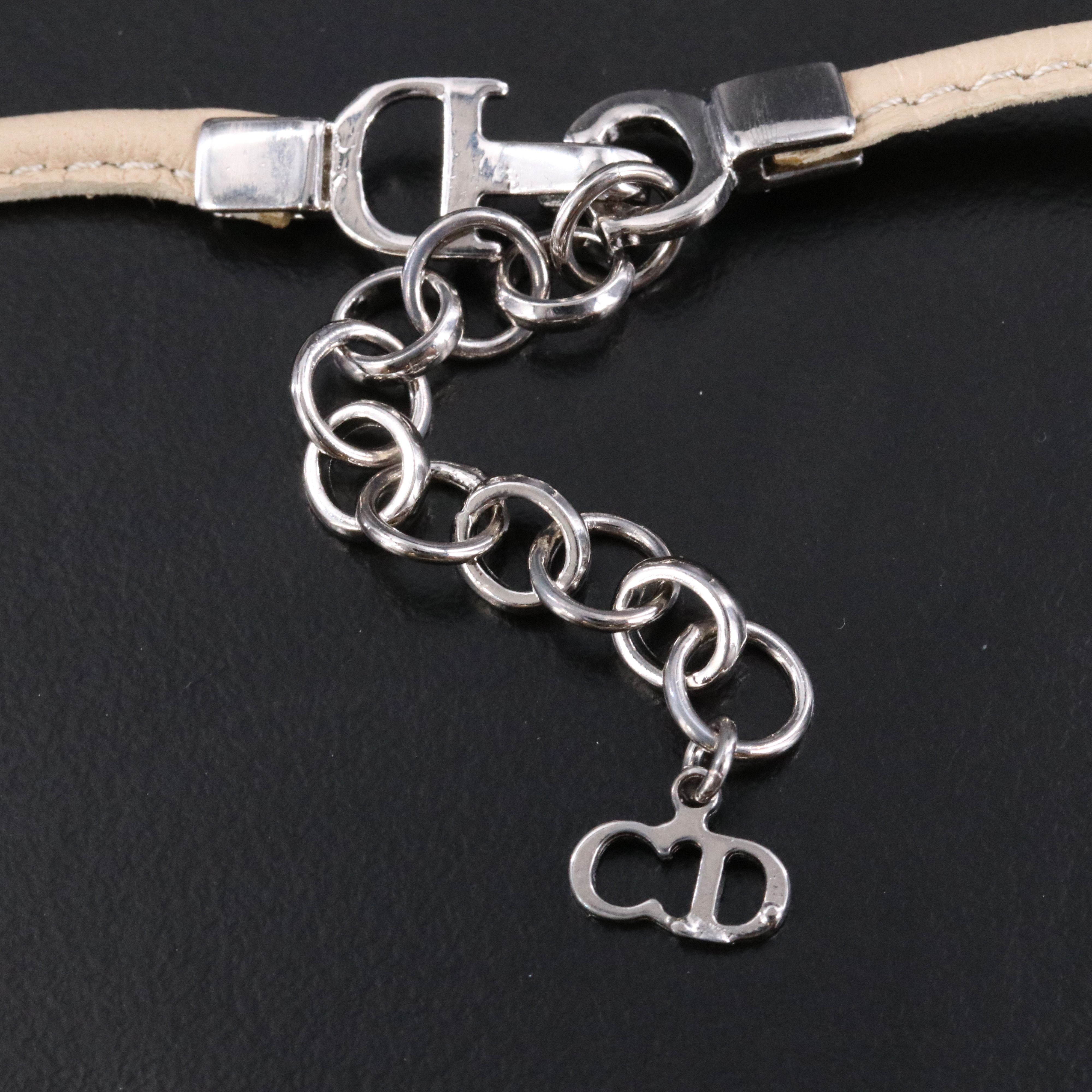 Christian Dior CD Leather Bow Choker Necklace