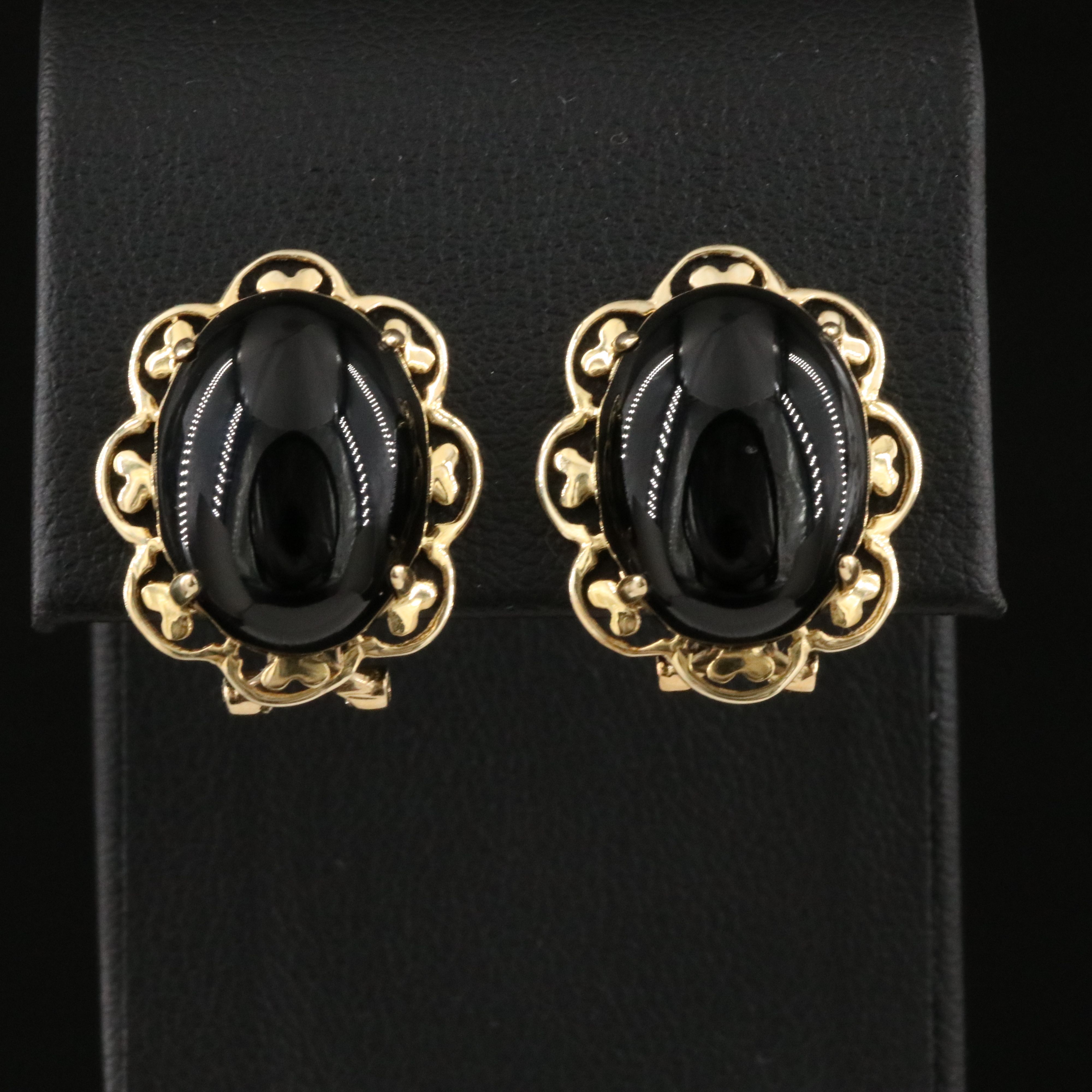 14K Black Onyx Button Earrings