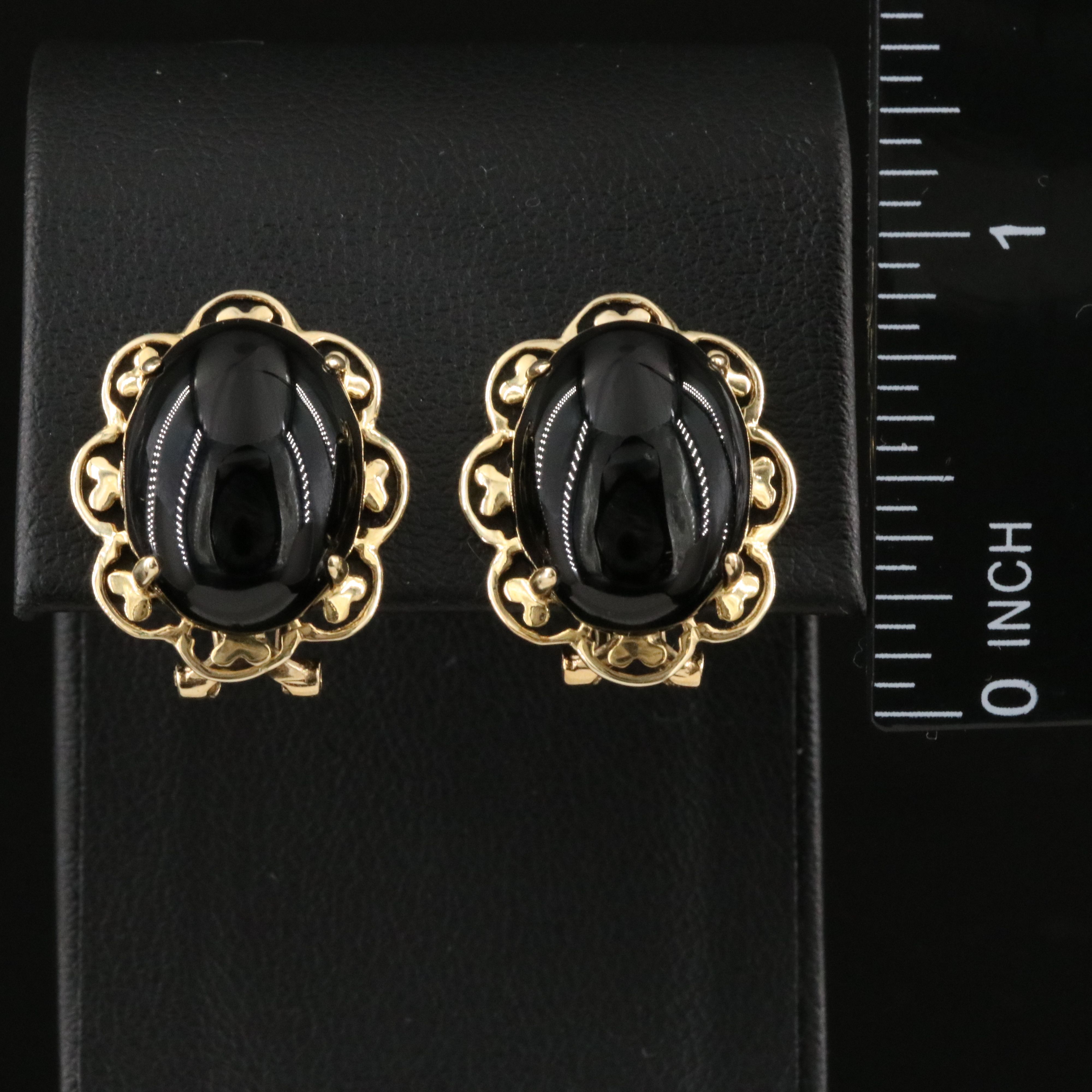 14K Black Onyx Button Earrings