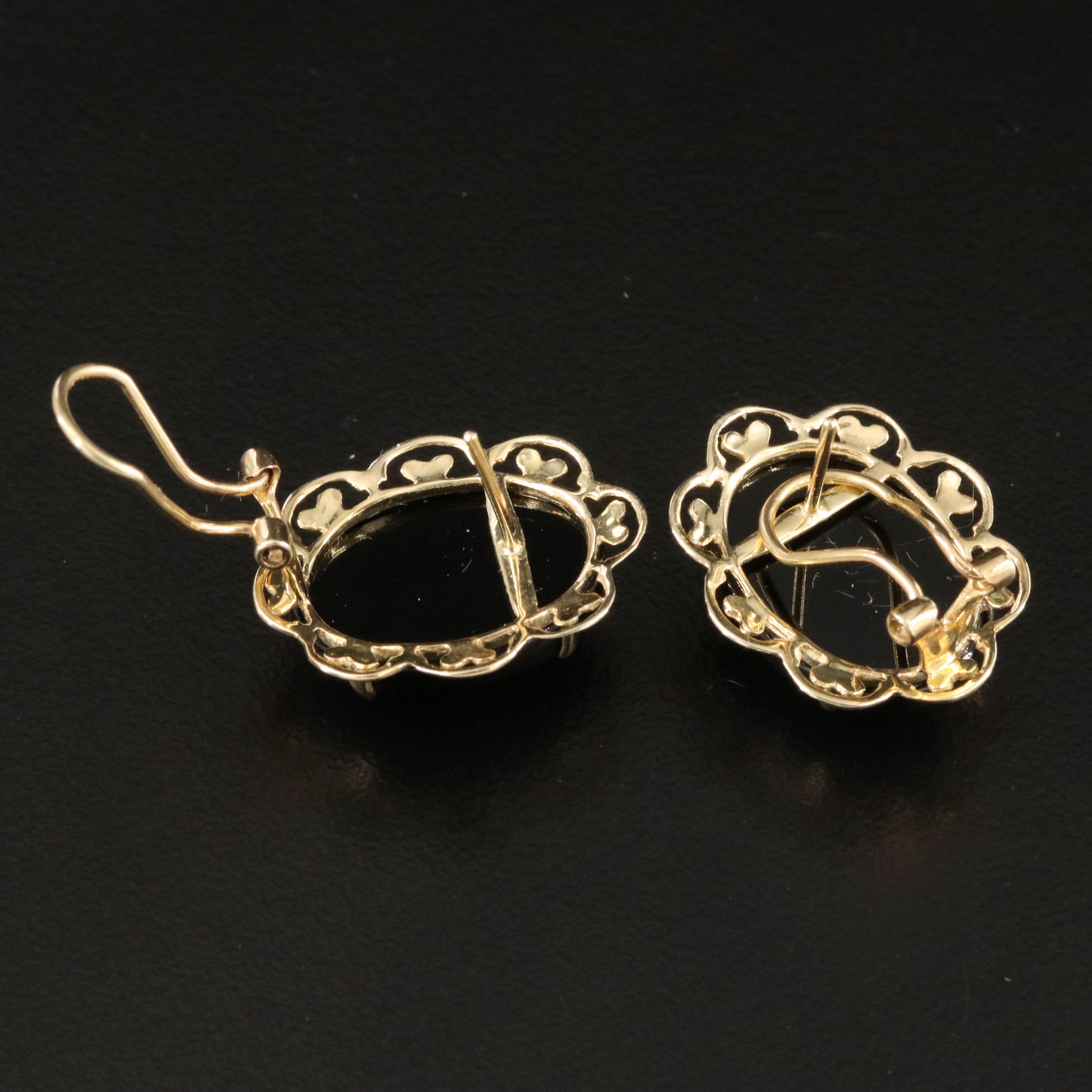 14K Black Onyx Button Earrings