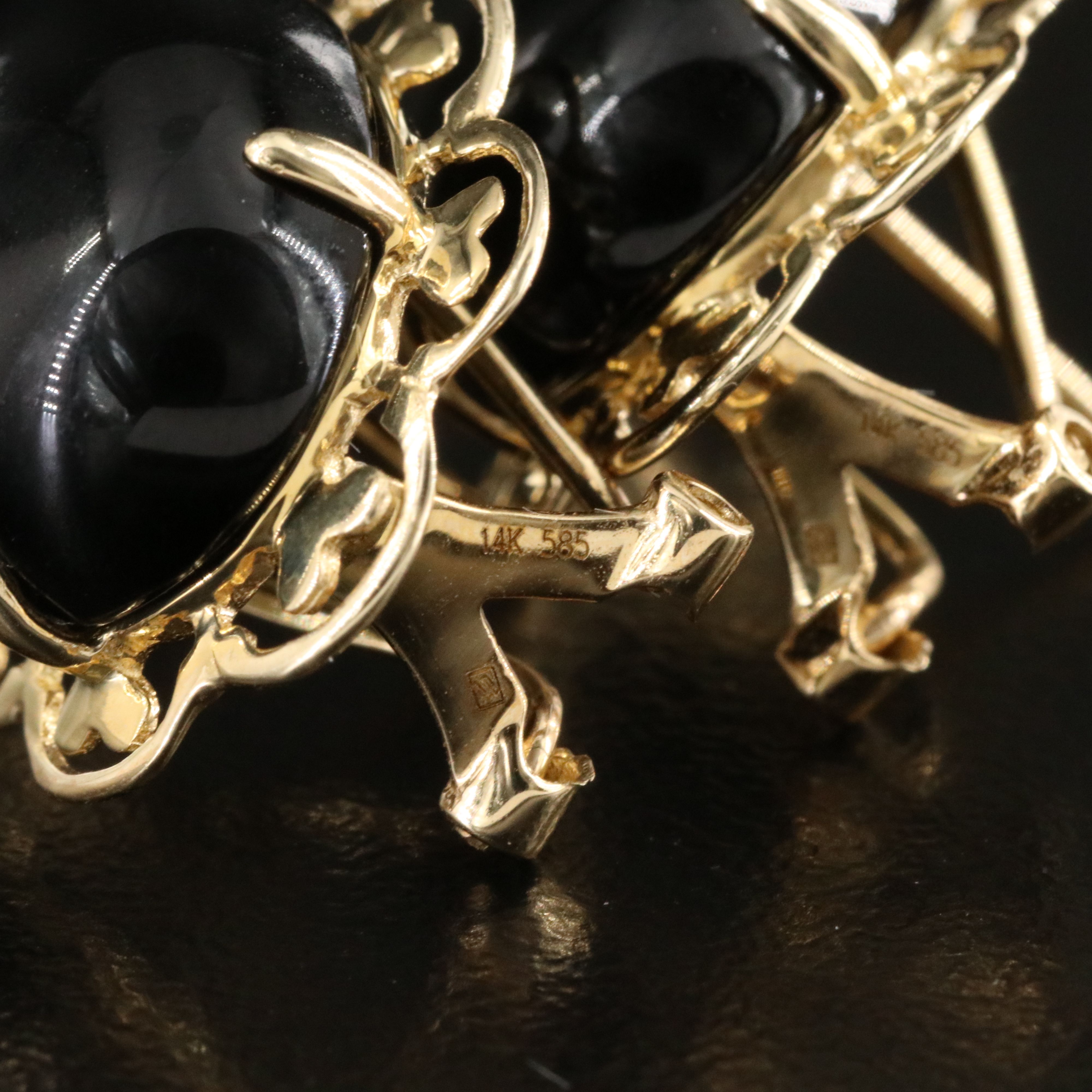 14K Black Onyx Button Earrings