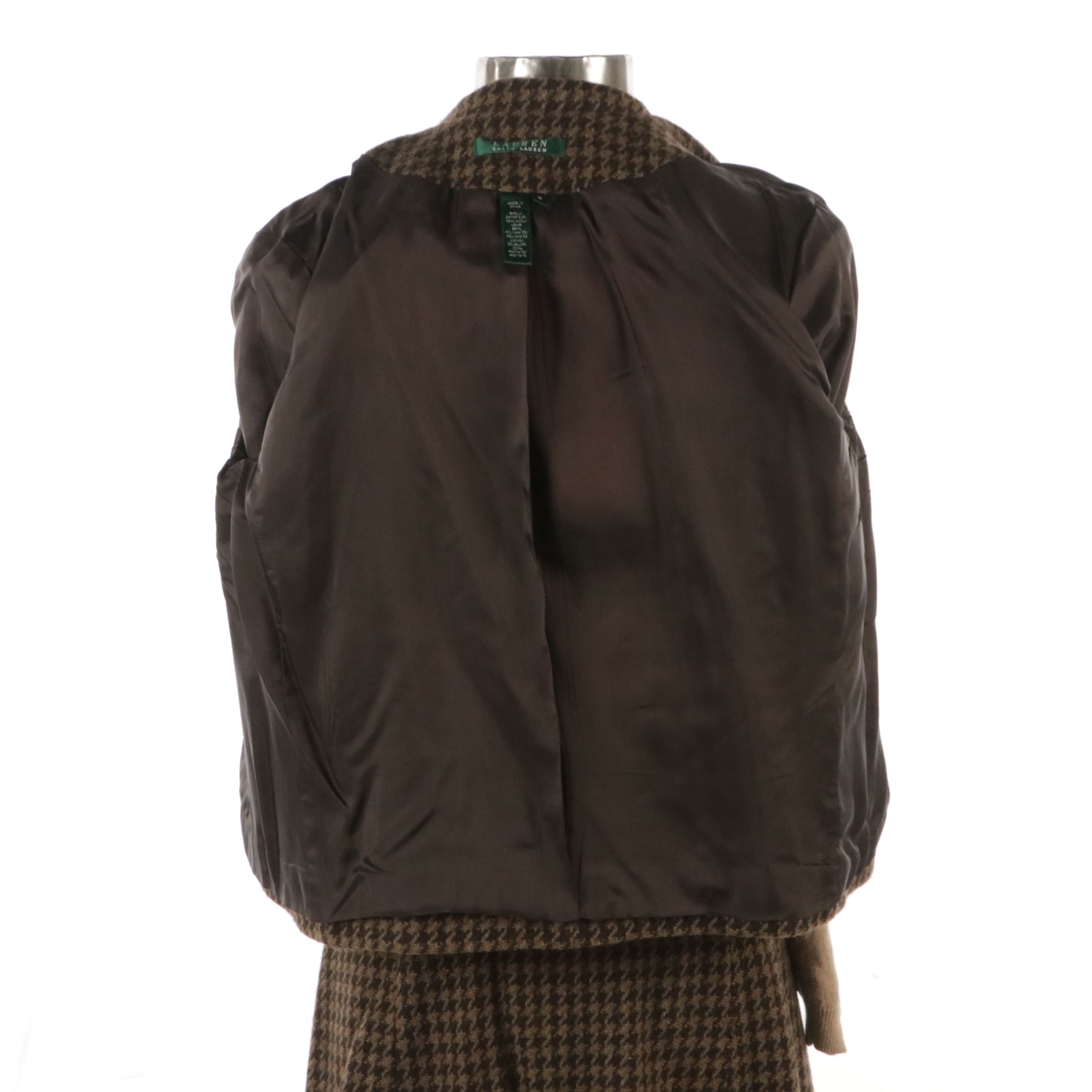 Lauren Ralph Lauren Houndstooth Wool Skirt Suit and Silk/Cashmere Knit Sweater