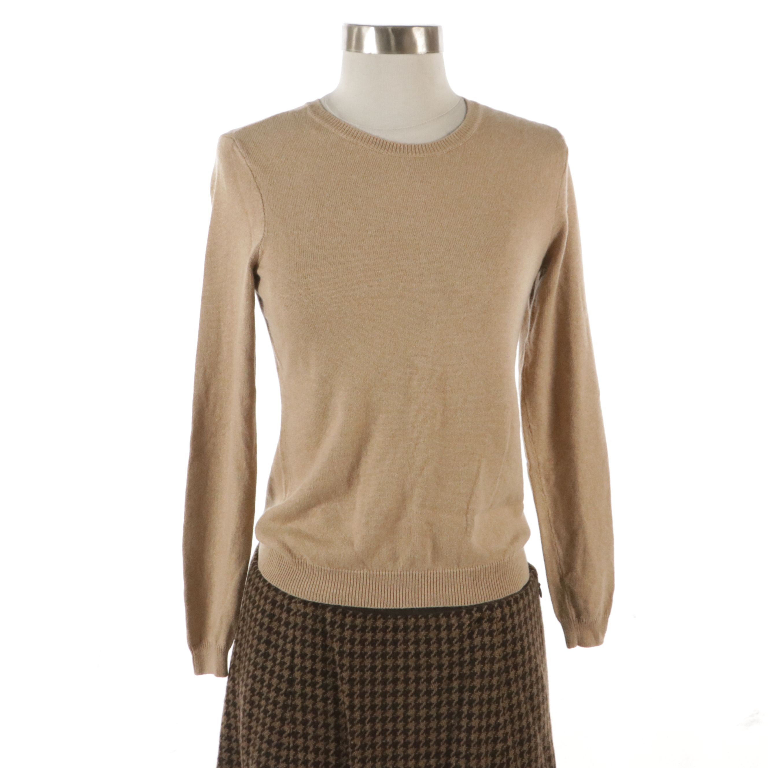Lauren Ralph Lauren Houndstooth Wool Skirt Suit and Silk/Cashmere Knit Sweater