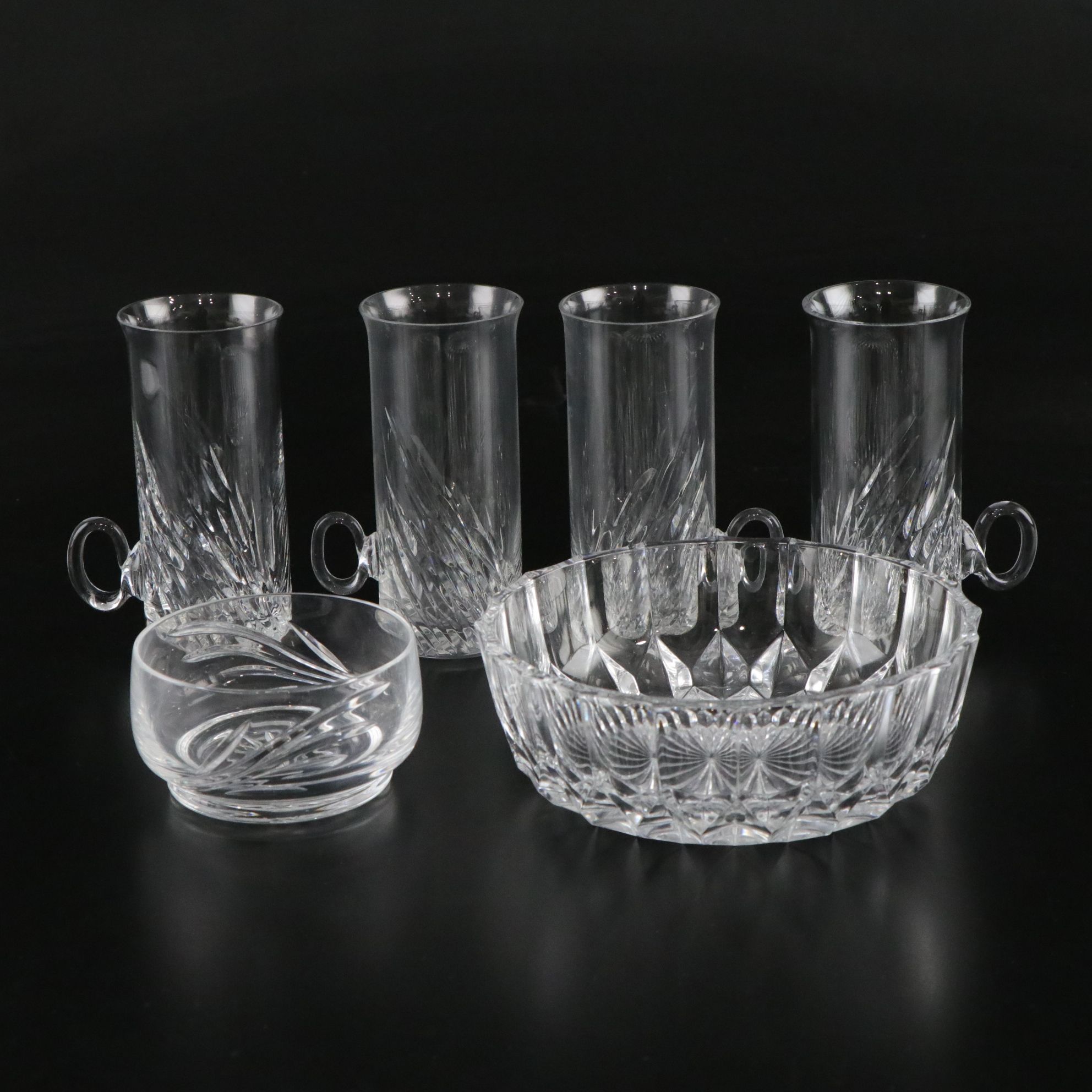 Asymmetric Cut Crystal Cylinder Mugs with Serving Bowl and Small Dish