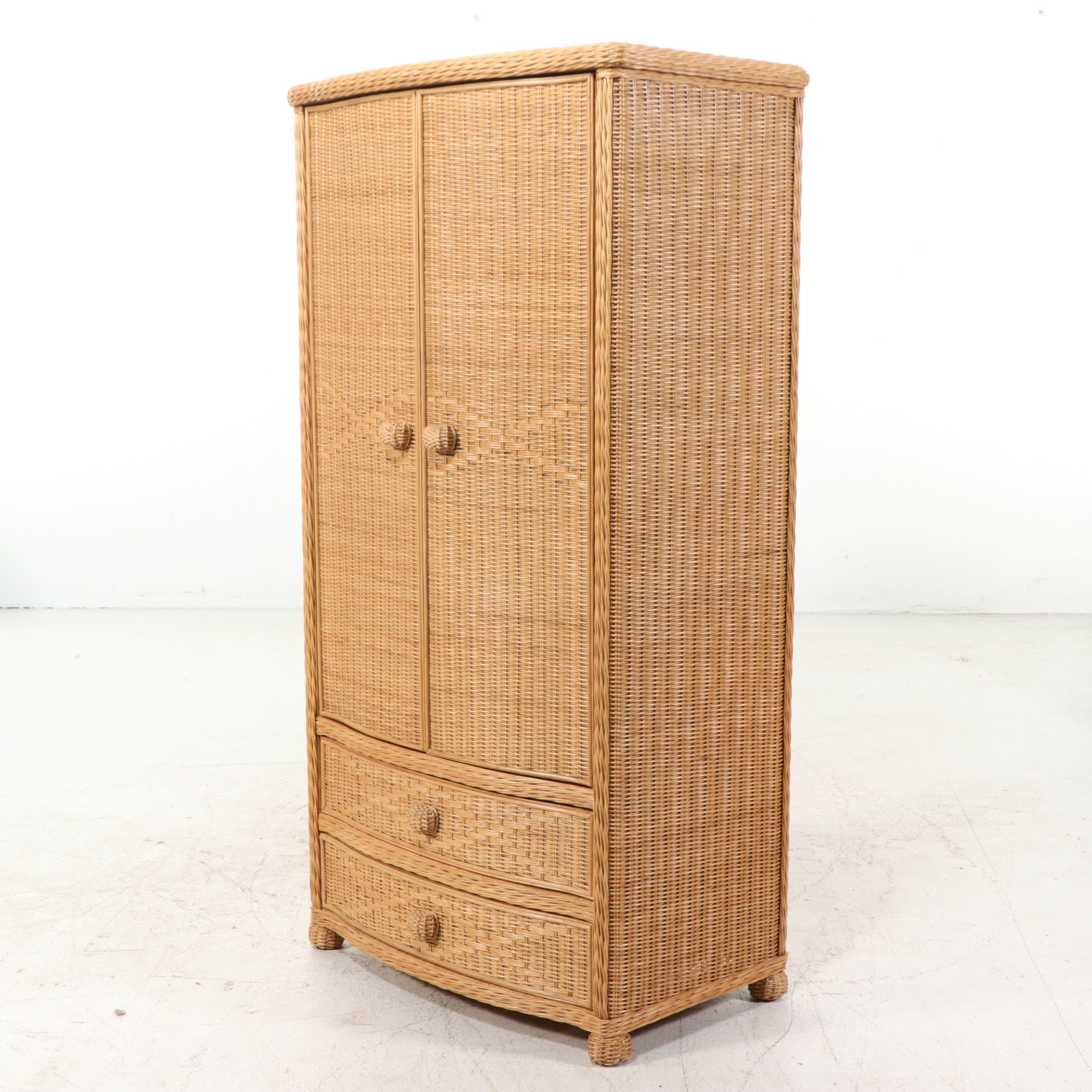 Pier 1 Imports Woven Wicker and Rattan Wardrobe Armoire, Late 20th Century