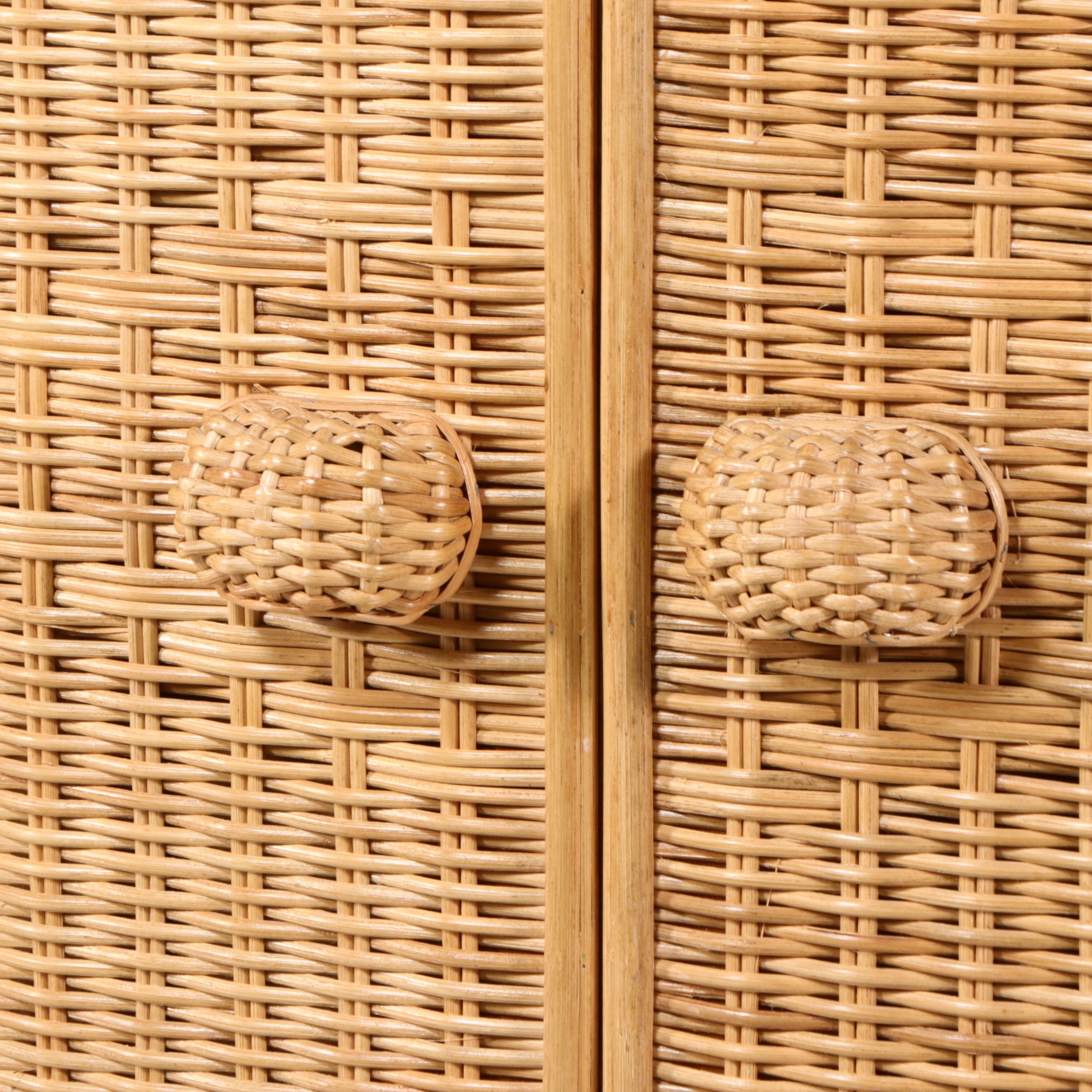 Pier 1 Imports Woven Wicker and Rattan Wardrobe Armoire, Late 20th Century