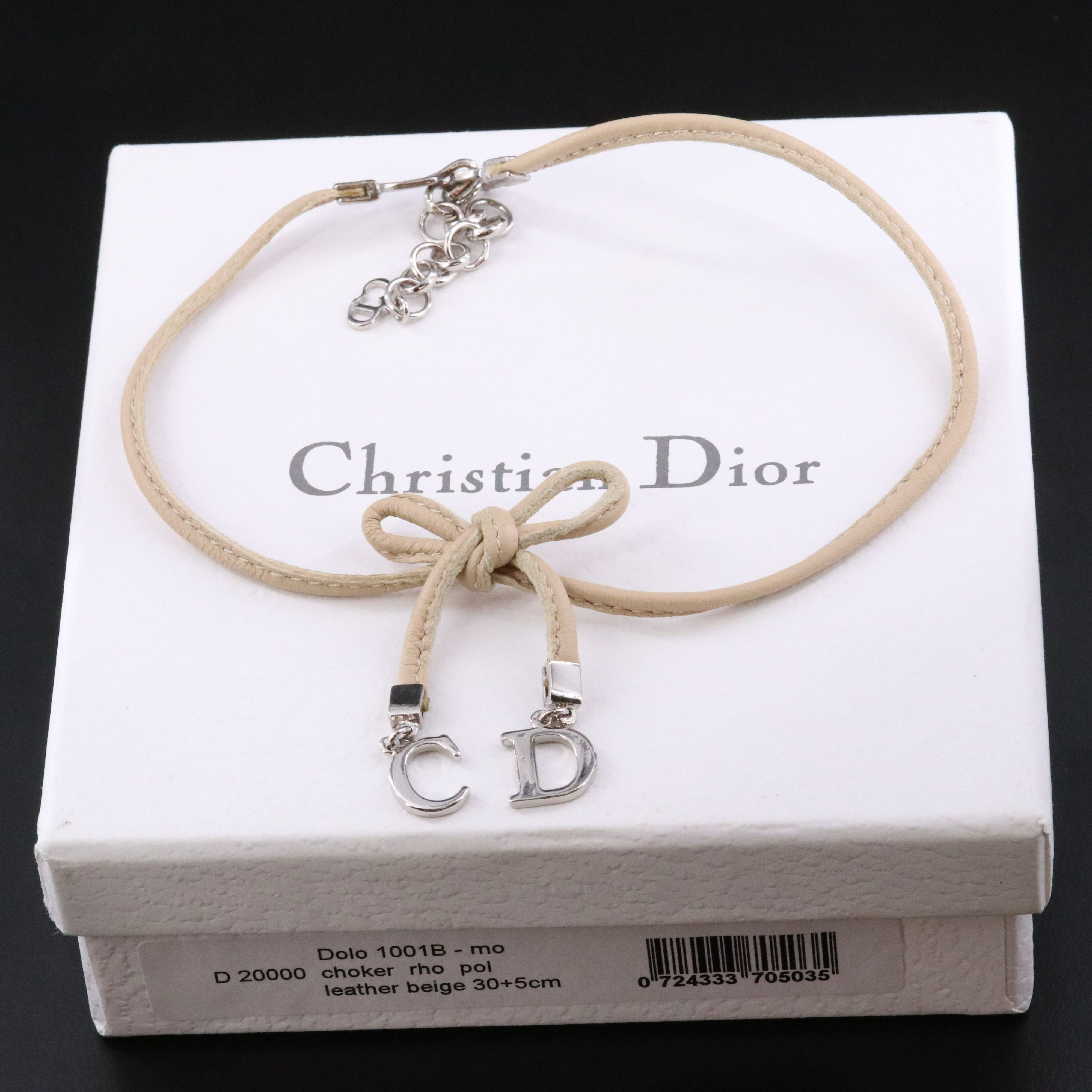 Christian Dior CD Leather Bow Choker Necklace