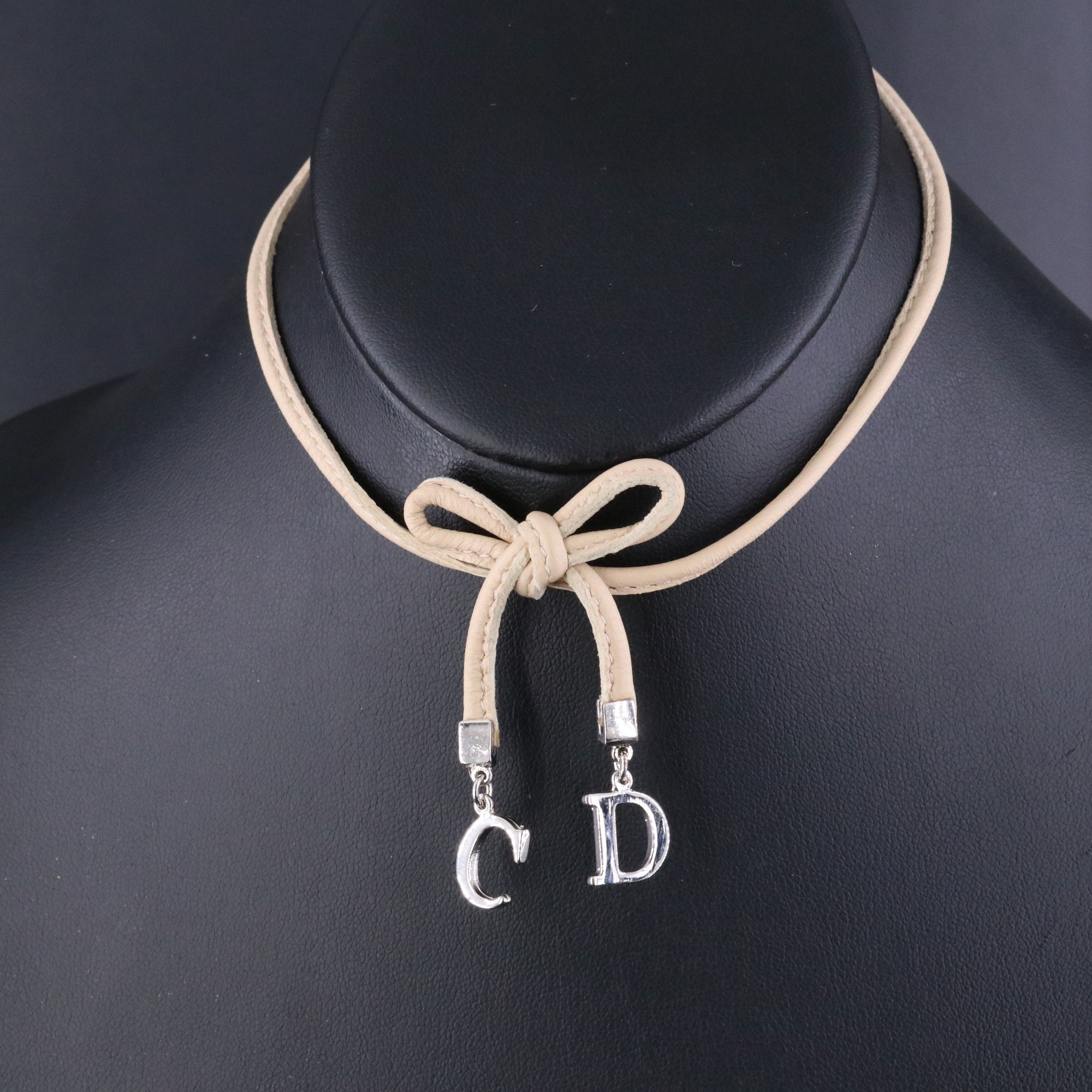 Christian Dior CD Leather Bow Choker Necklace
