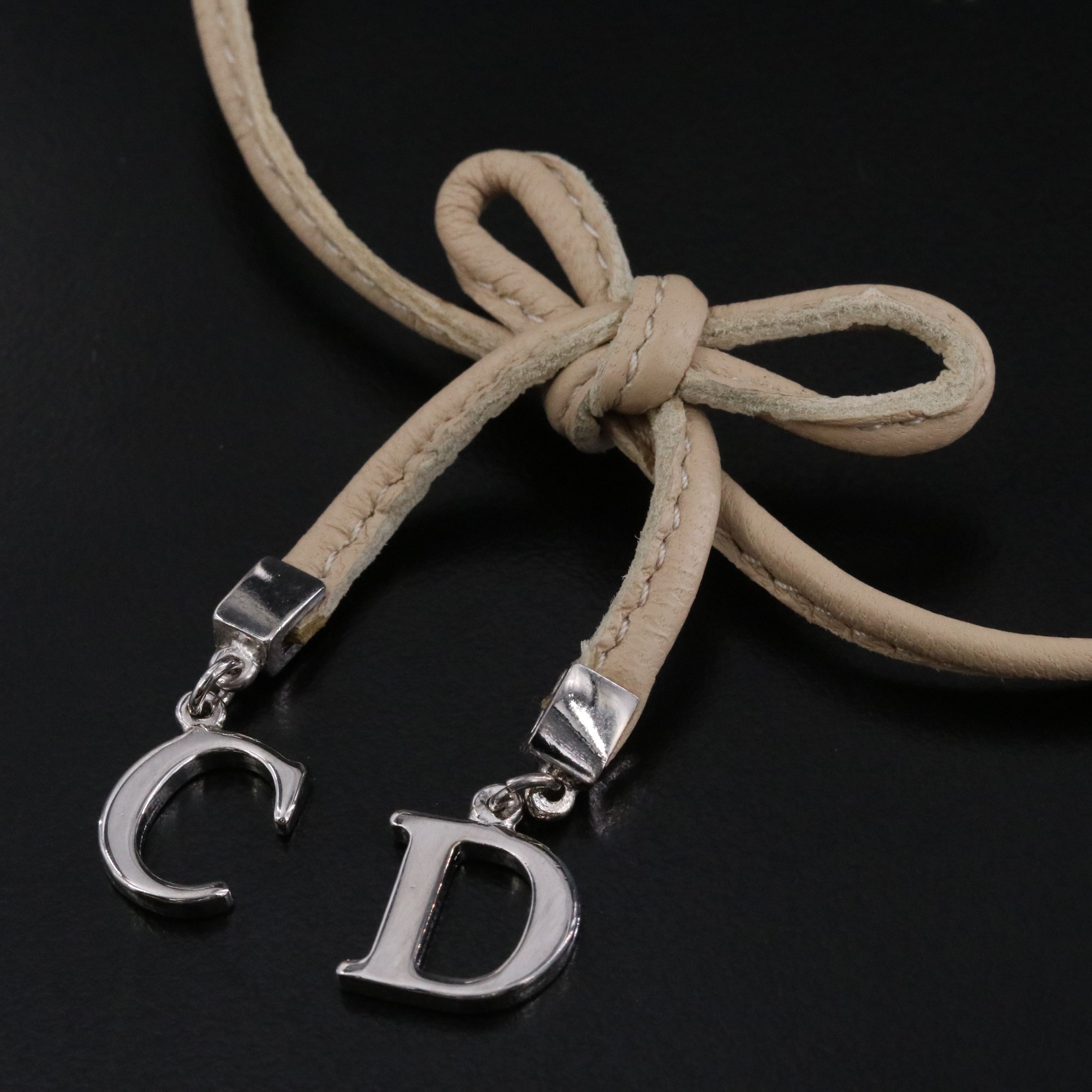 Christian Dior CD Leather Bow Choker Necklace