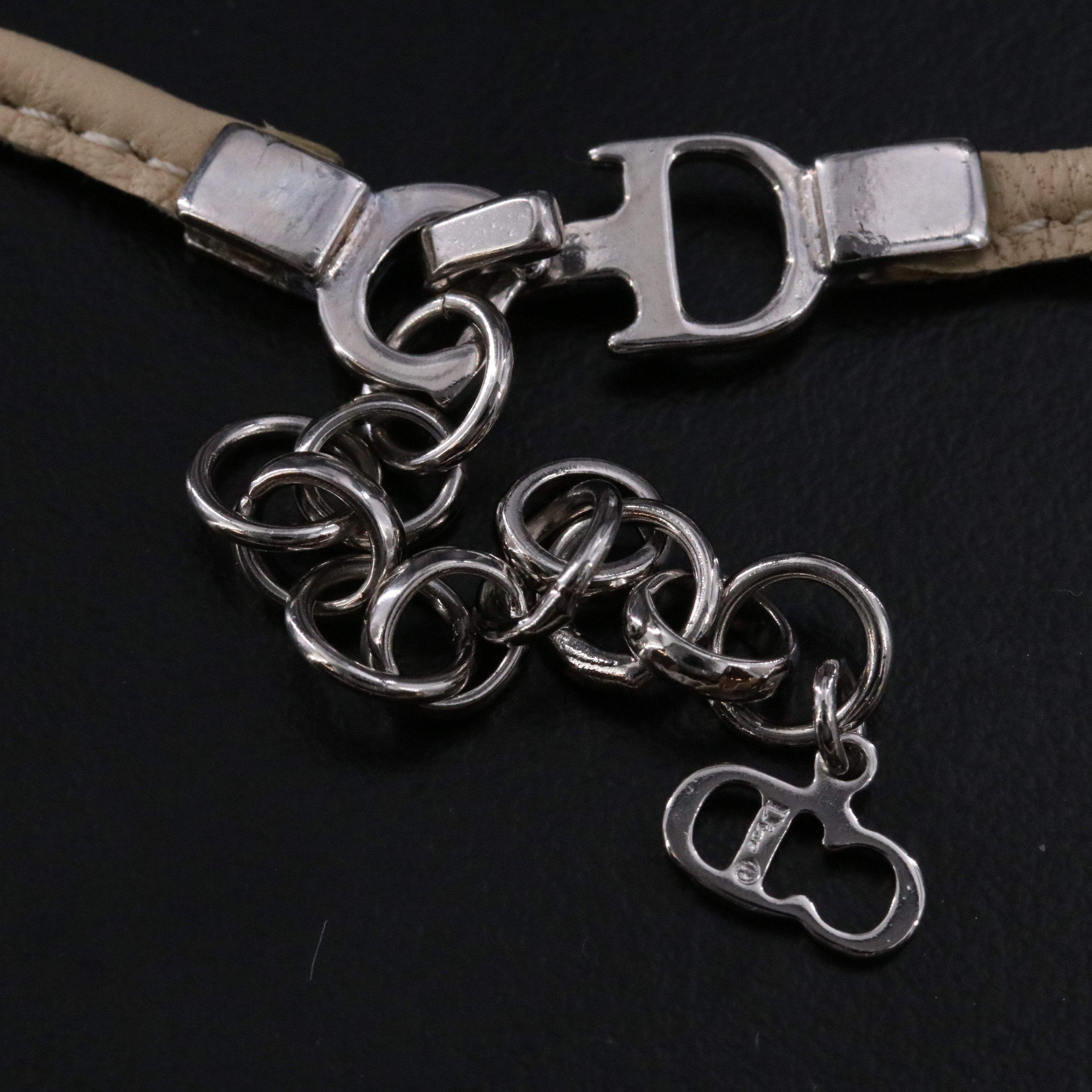 Christian Dior CD Leather Bow Choker Necklace