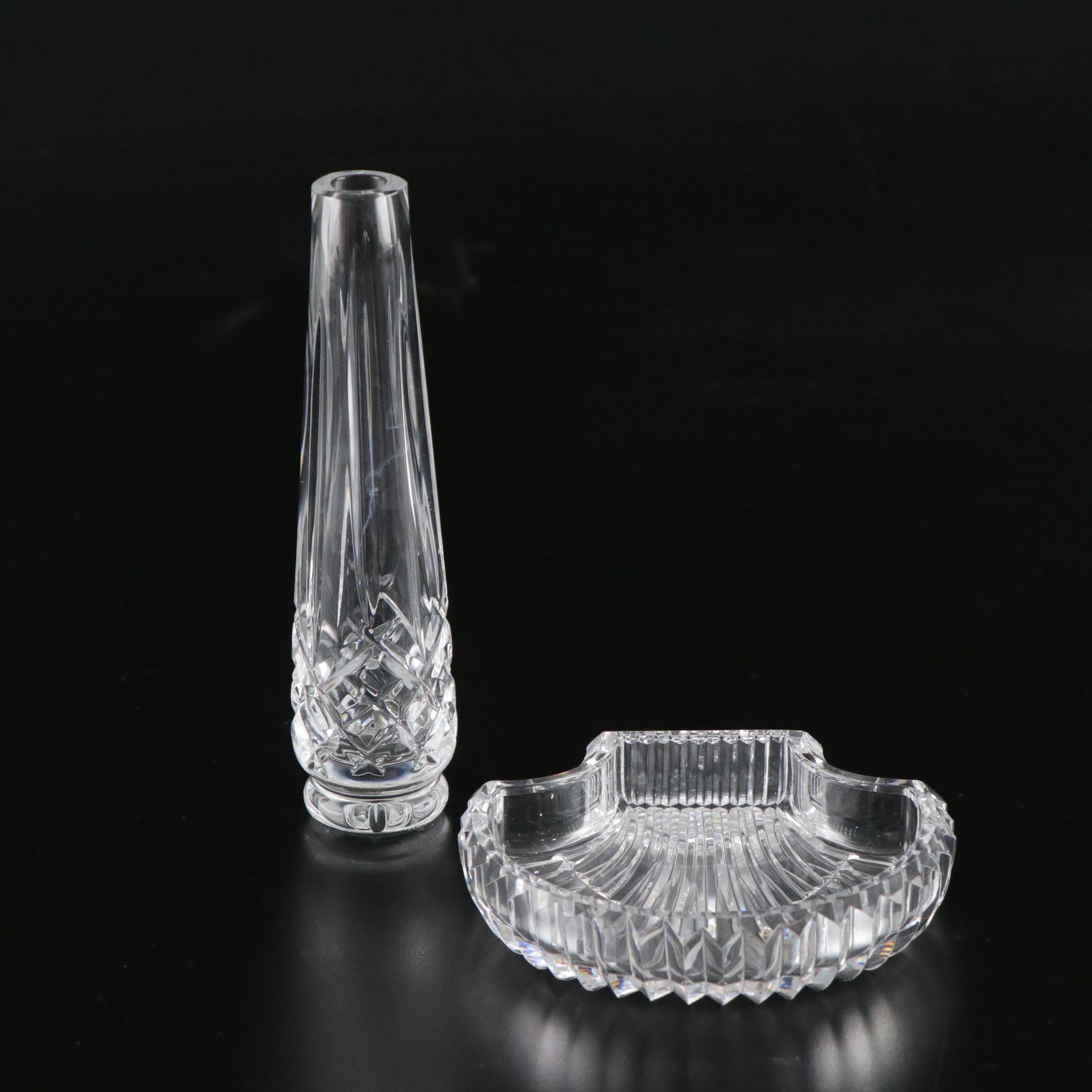 Waterford Cut Crystal Bud Vase and Sea Shell Vanity Tray