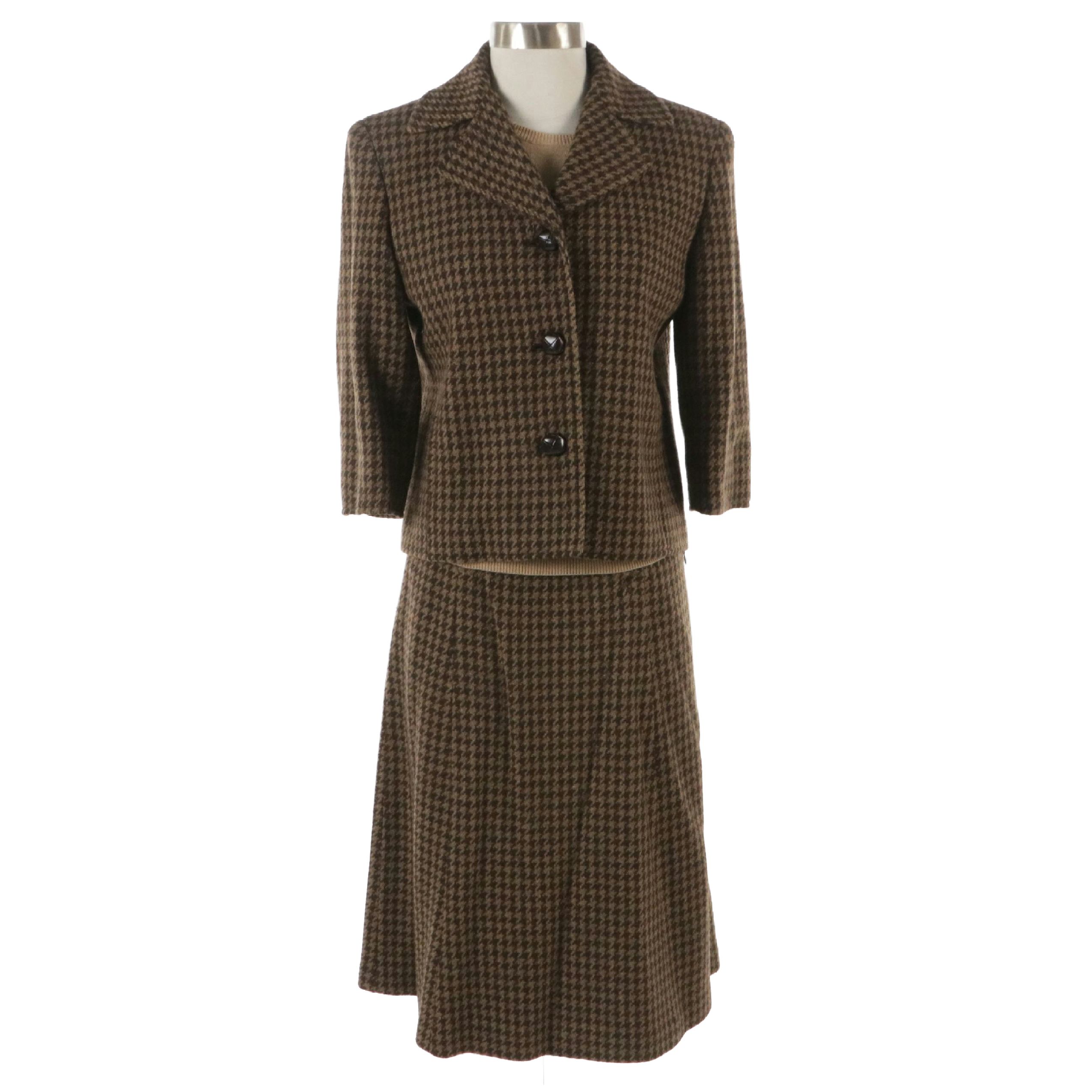Lauren Ralph Lauren Houndstooth Wool Skirt Suit and Silk/Cashmere Knit Sweater