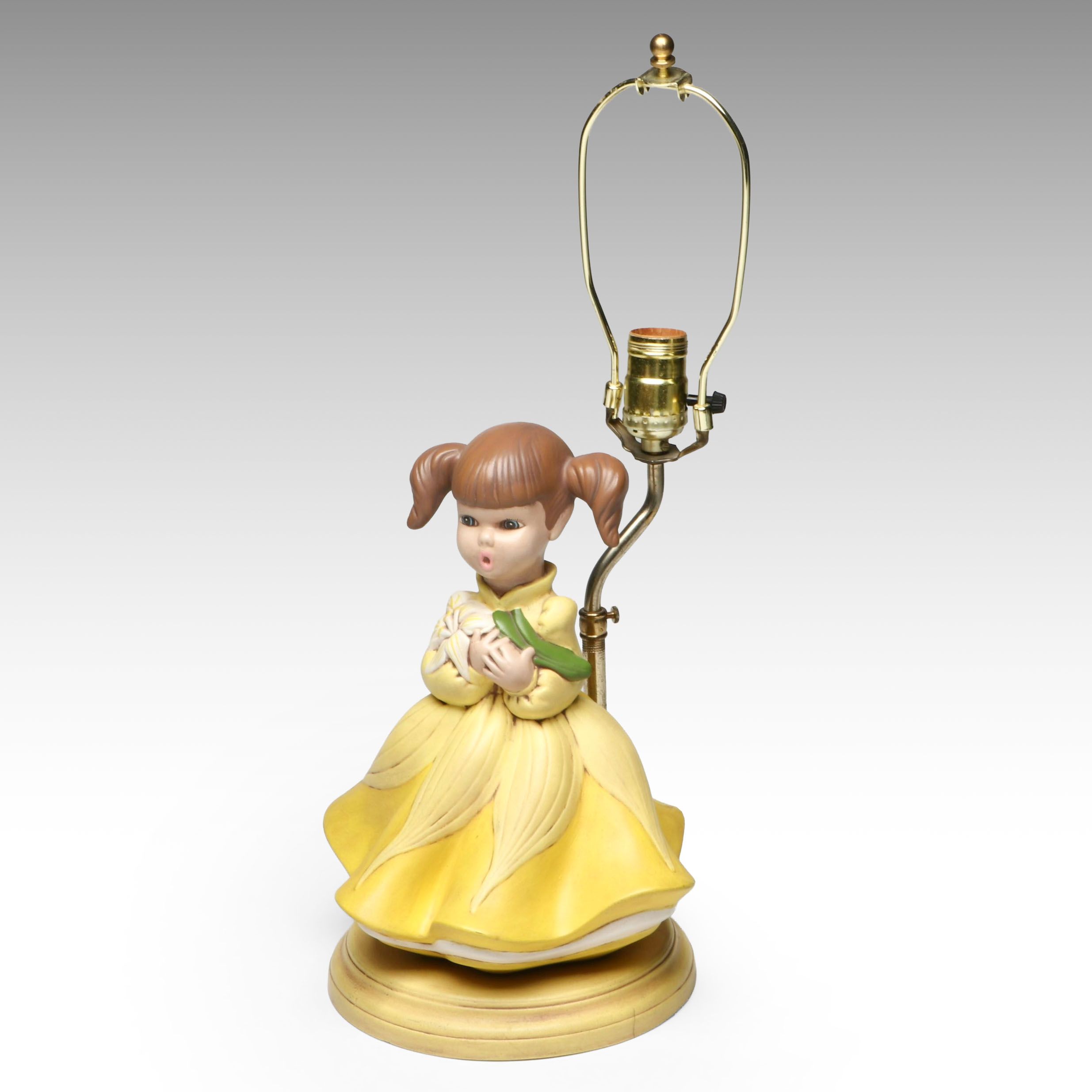 Holland Mold Hand-Painted Daffodil Girl Lamp, 1970s
