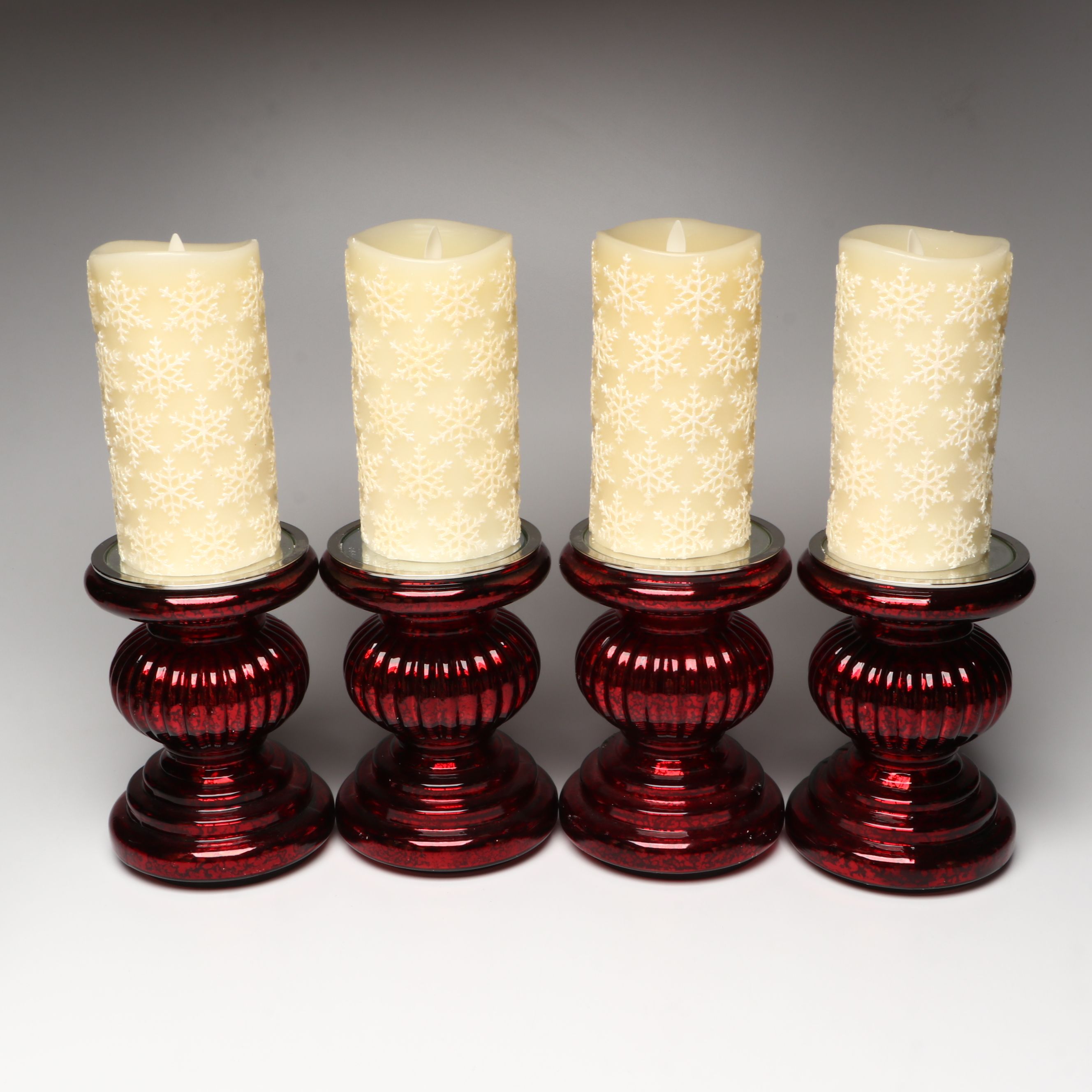 Luminara Glittered Snowflake Candles with Other Mercury Glass Candle Holders