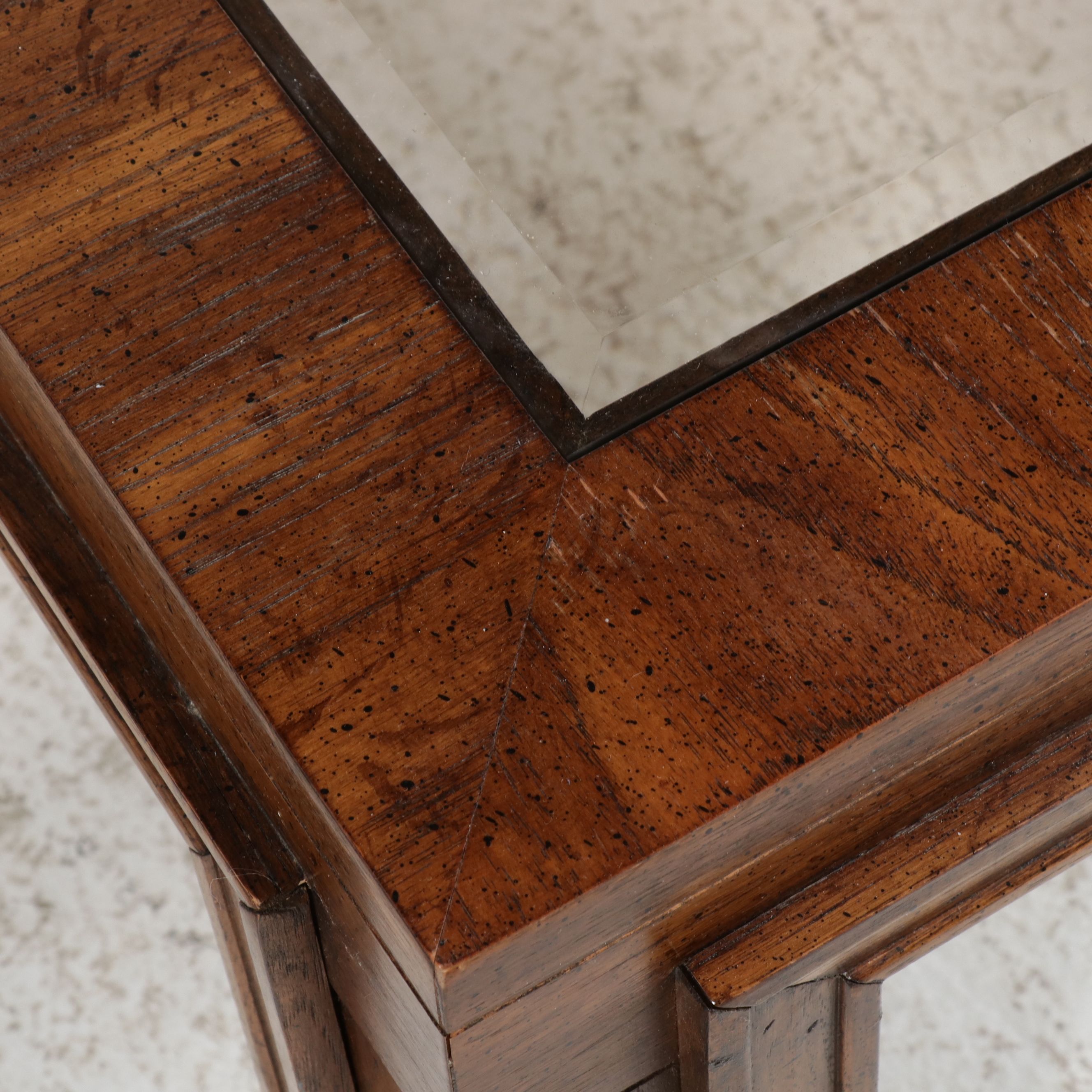 Pair of Mid Century Modern Parsons Style Smoke Glass Top Side Tables