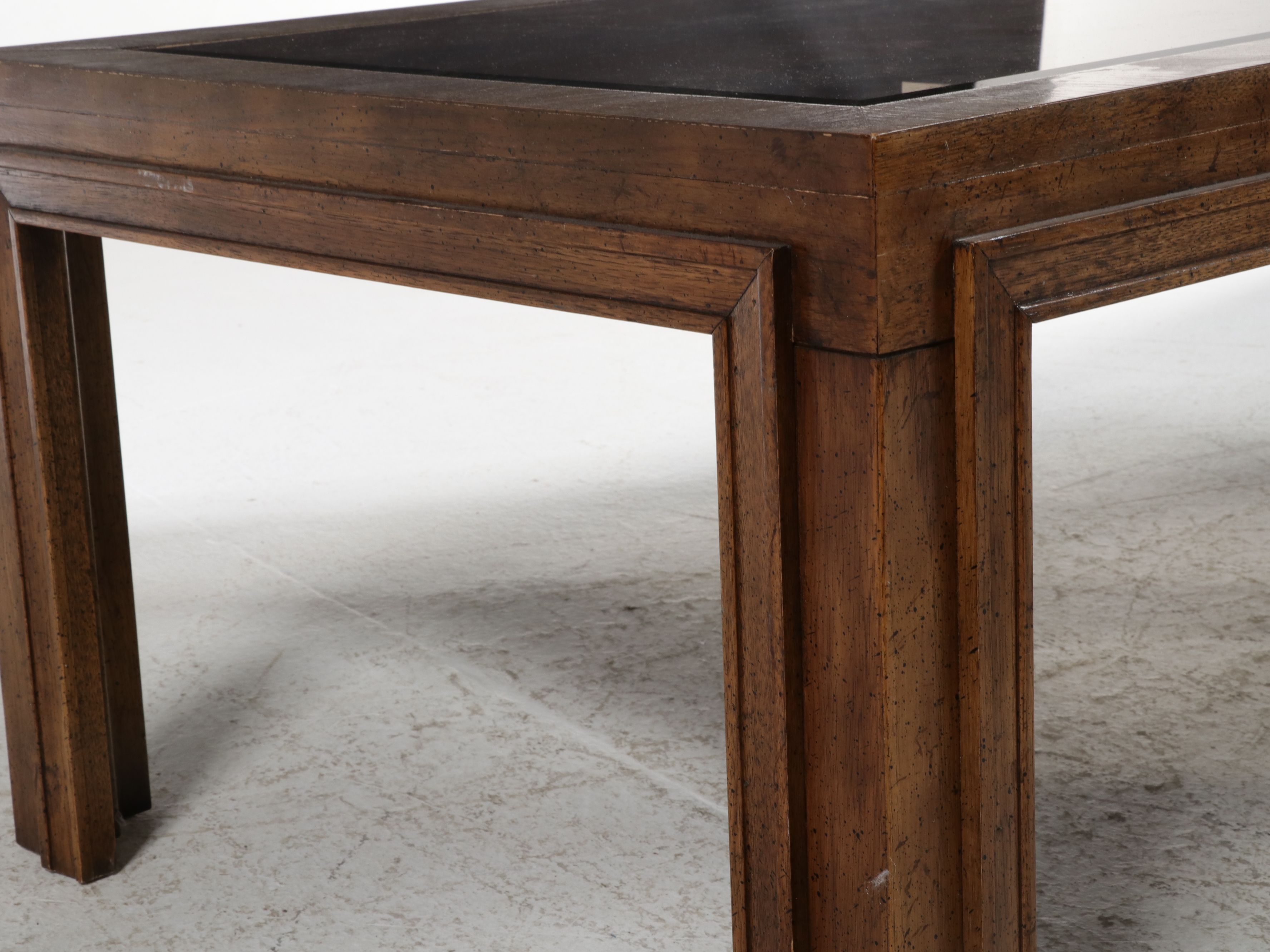 Pair of Mid Century Modern Parsons Style Smoke Glass Top Side Tables