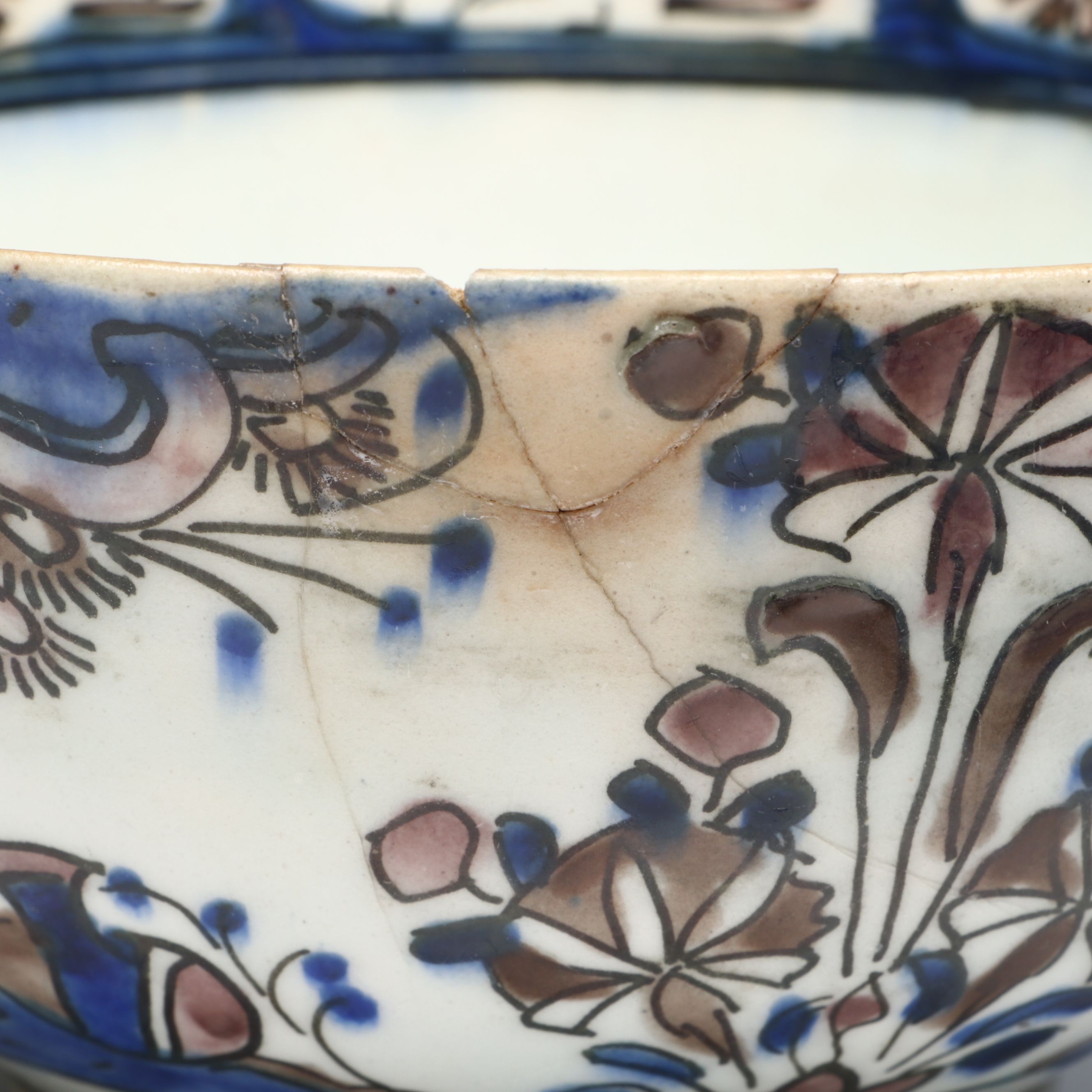 Persian Polychrome Fritware Bowl with Asian Porcelain and Limoges Egg Box