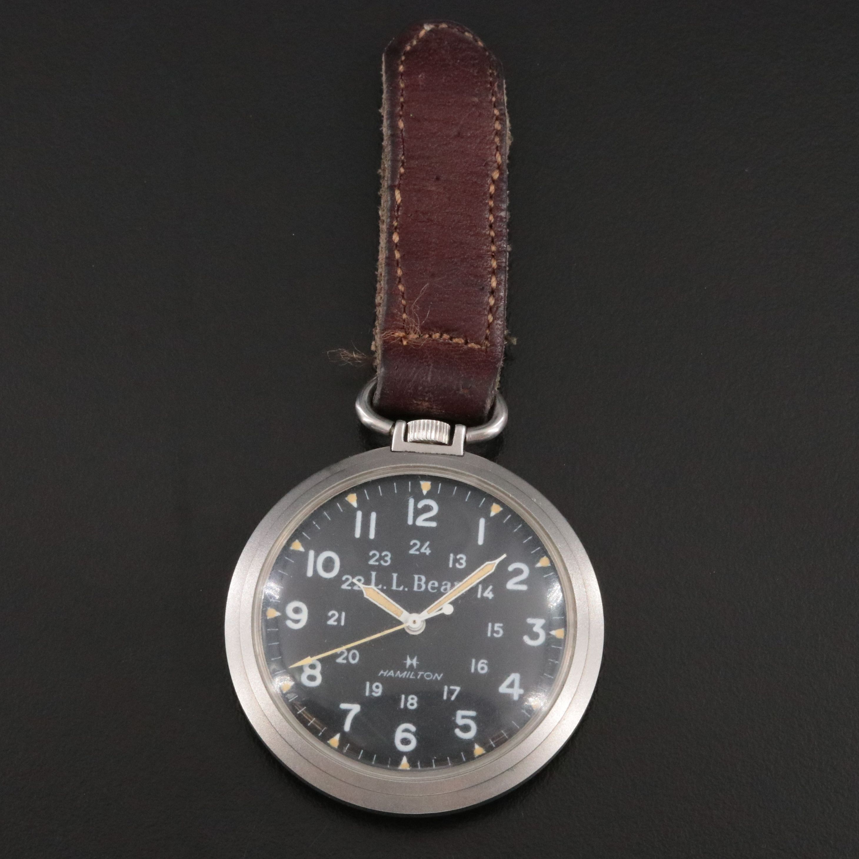 Hamilton "L.L. Bean Stainless Steel Pocket Watch with Leather Fob