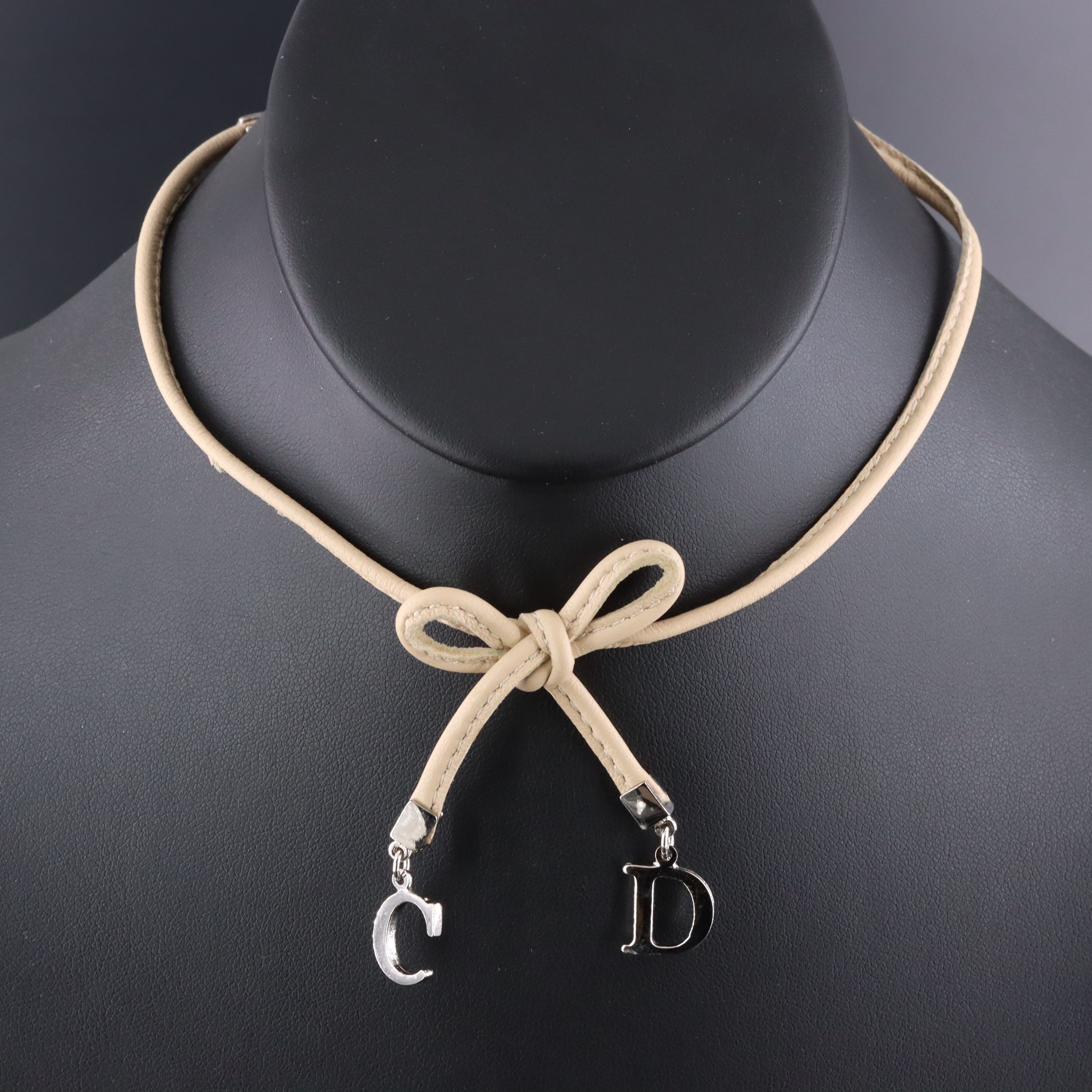 Christian Dior CD Leather Bow Choker Necklace