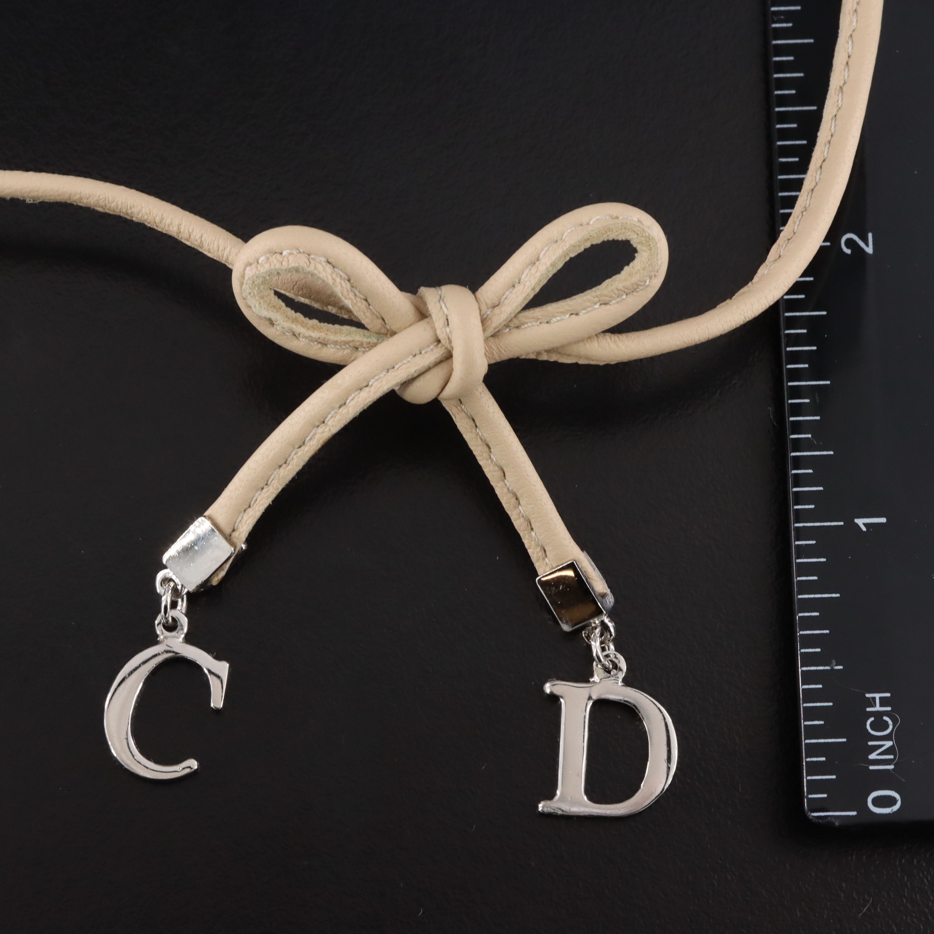 Christian Dior CD Leather Bow Choker Necklace