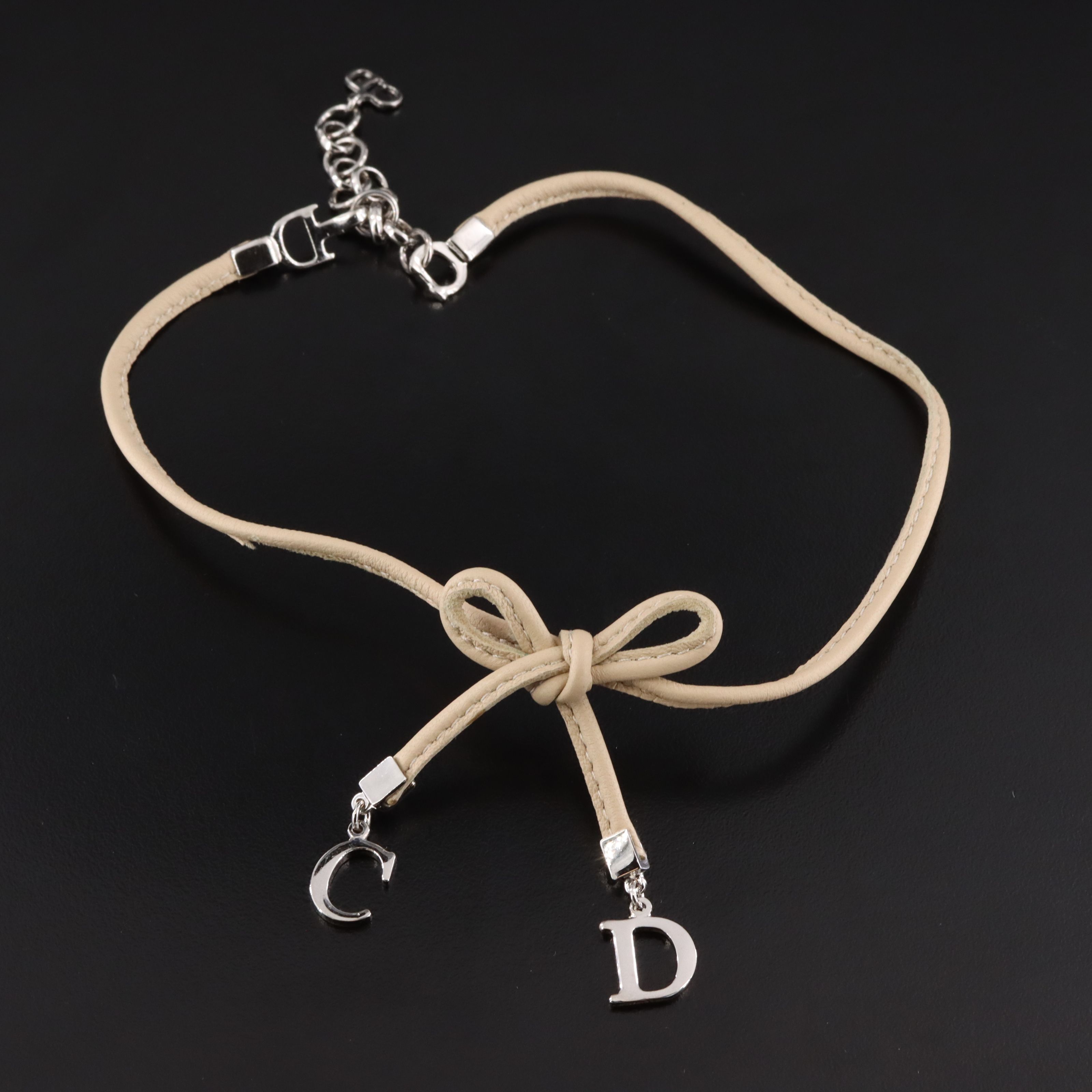Christian Dior CD Leather Bow Choker Necklace