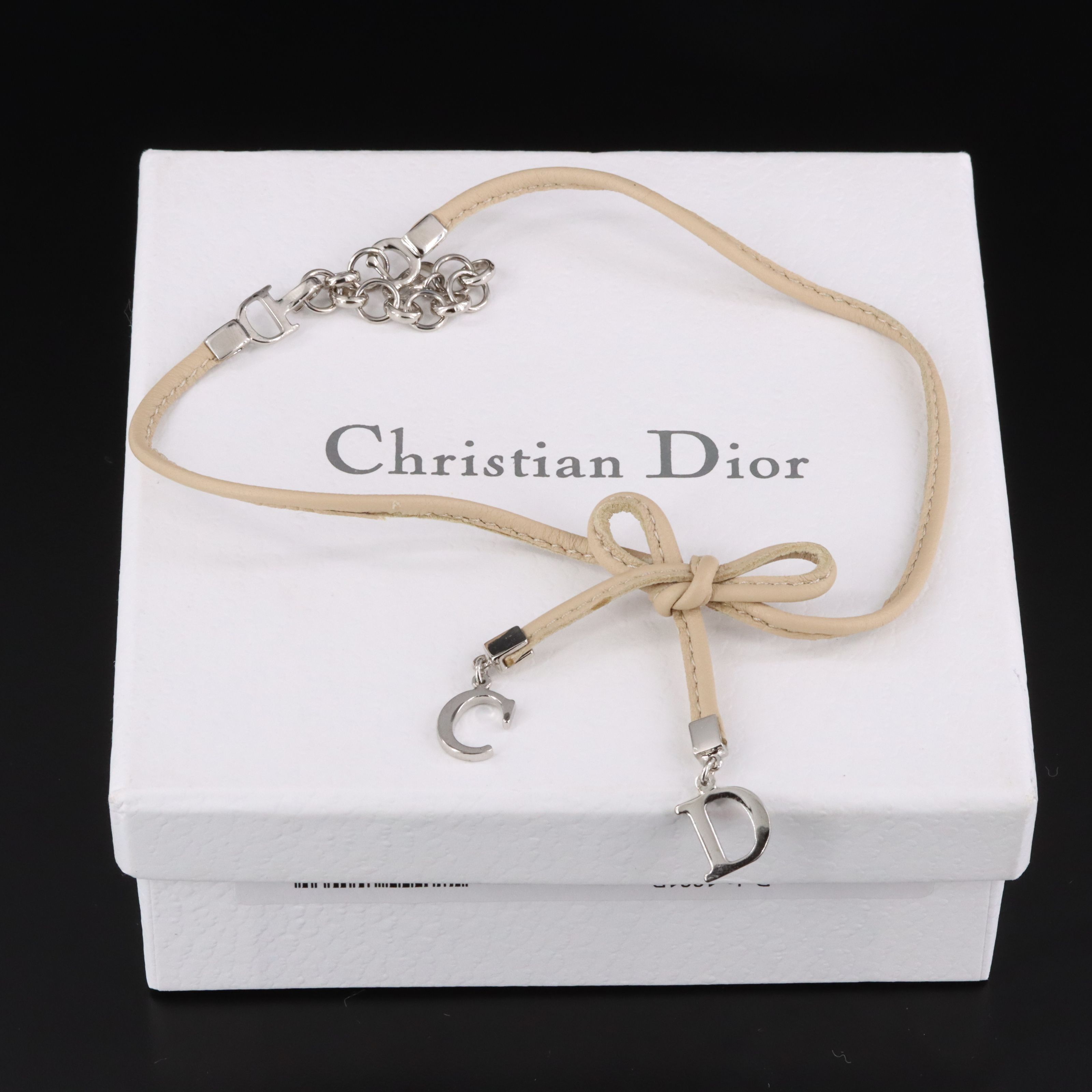Christian Dior CD Leather Bow Choker Necklace
