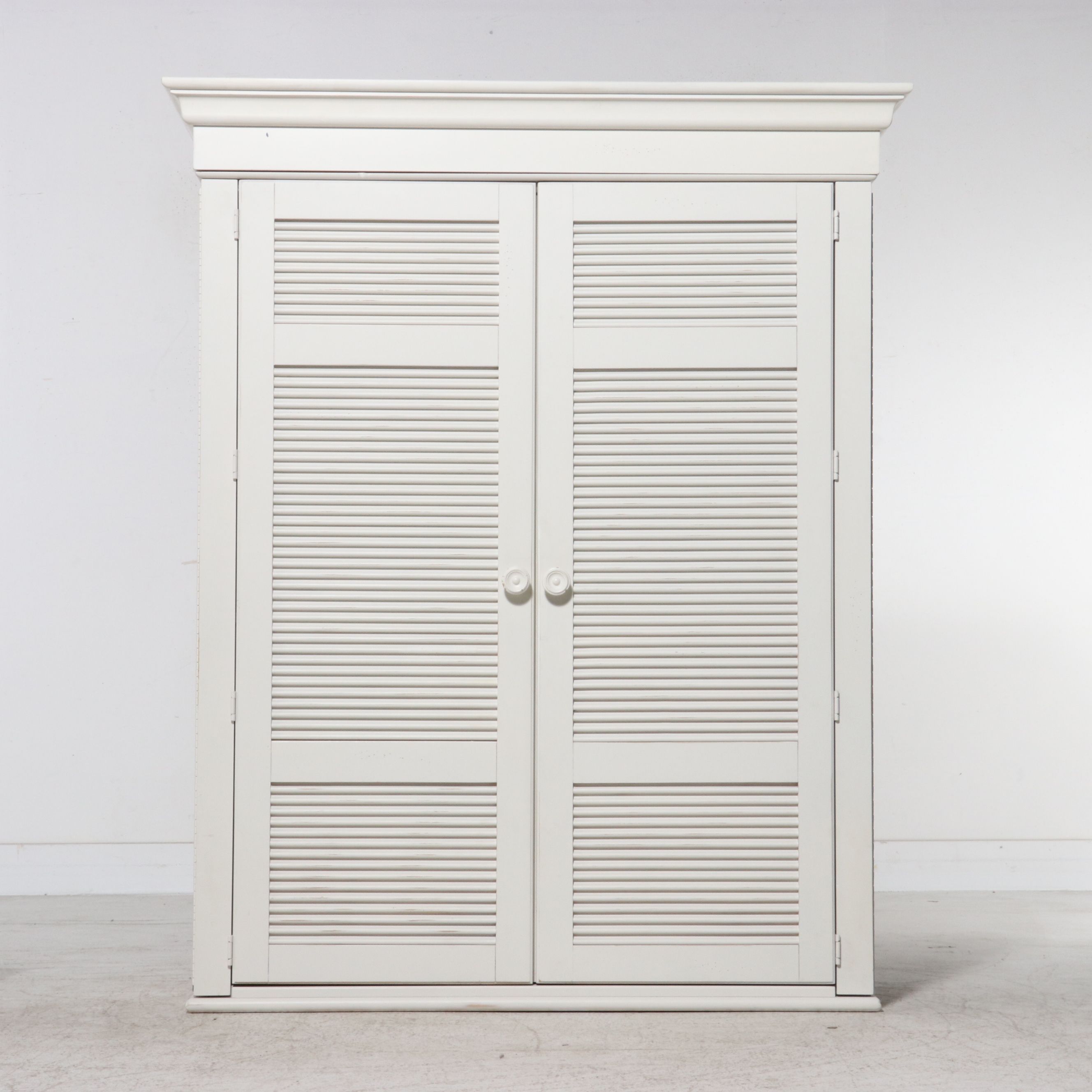 Stanley Furniture White Wood Coastal Style Shutter Front Armoire, 21st Century
