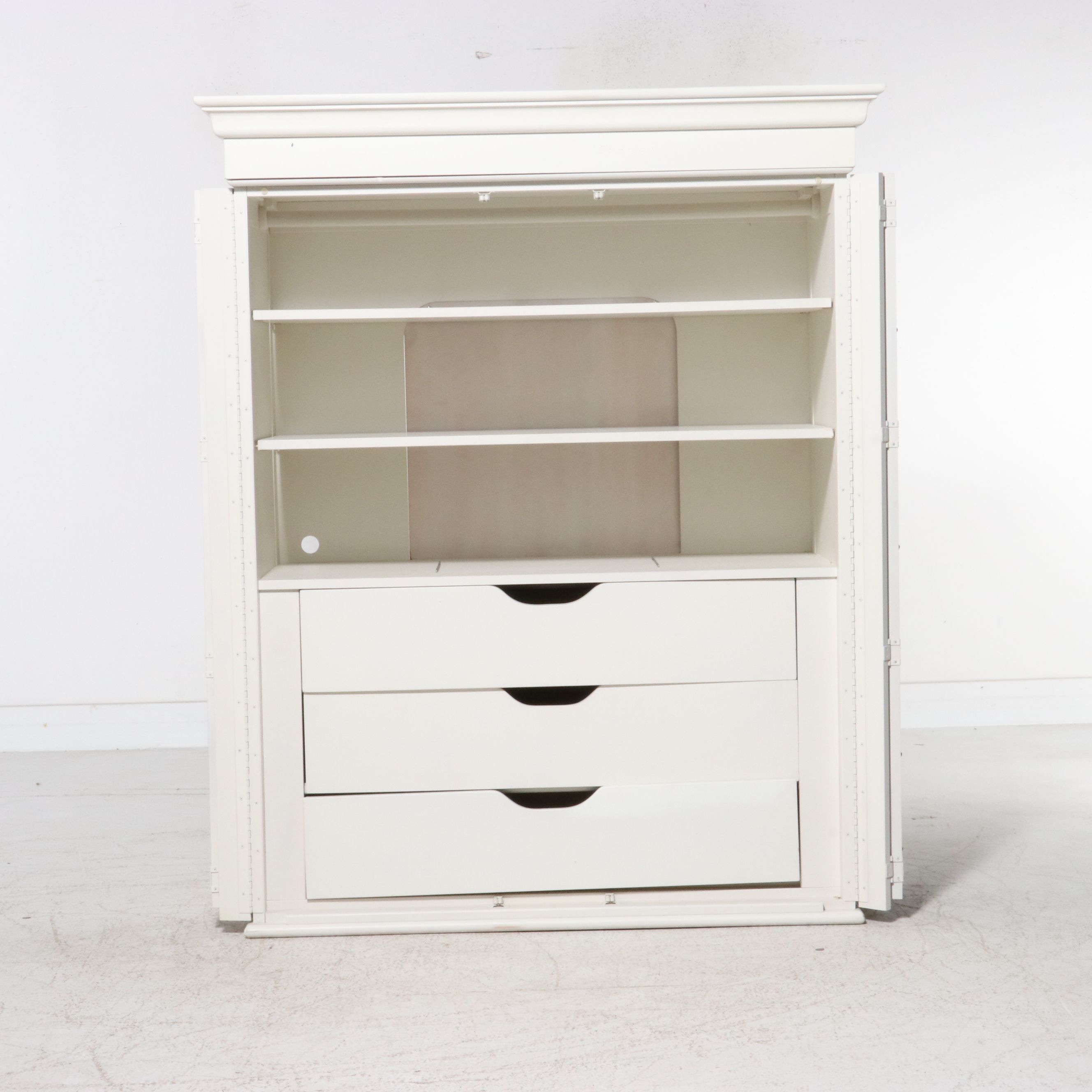 Stanley Furniture White Wood Coastal Style Shutter Front Armoire, 21st Century