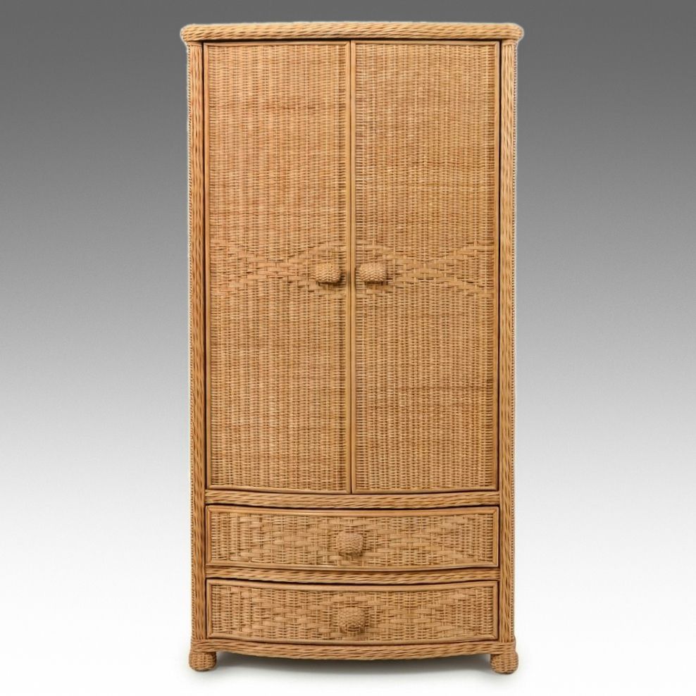 Pier 1 Imports Woven Wicker and Rattan Wardrobe Armoire, Late 20th Century