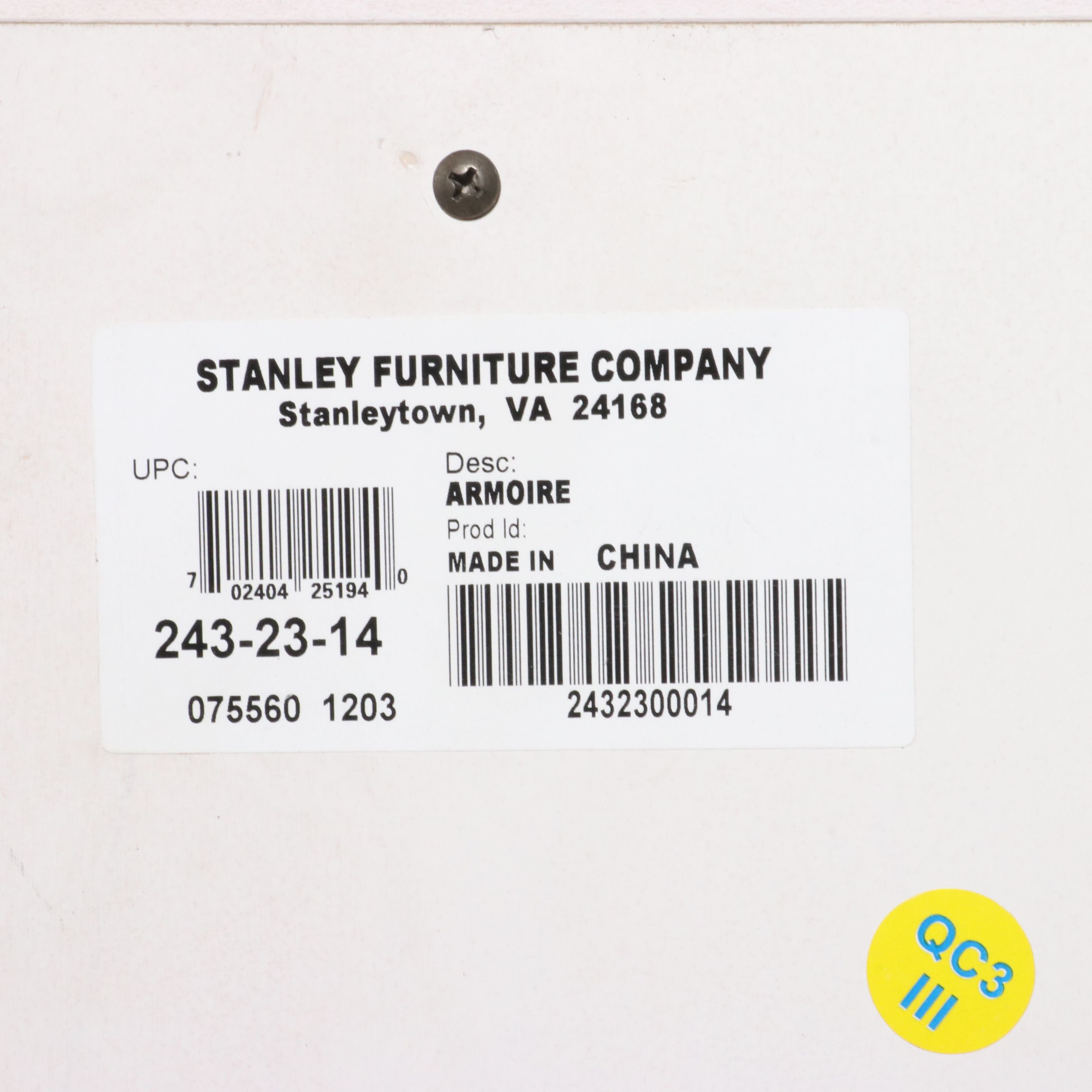 Stanley Furniture White Wood Coastal Style Shutter Front Armoire, 21st Century