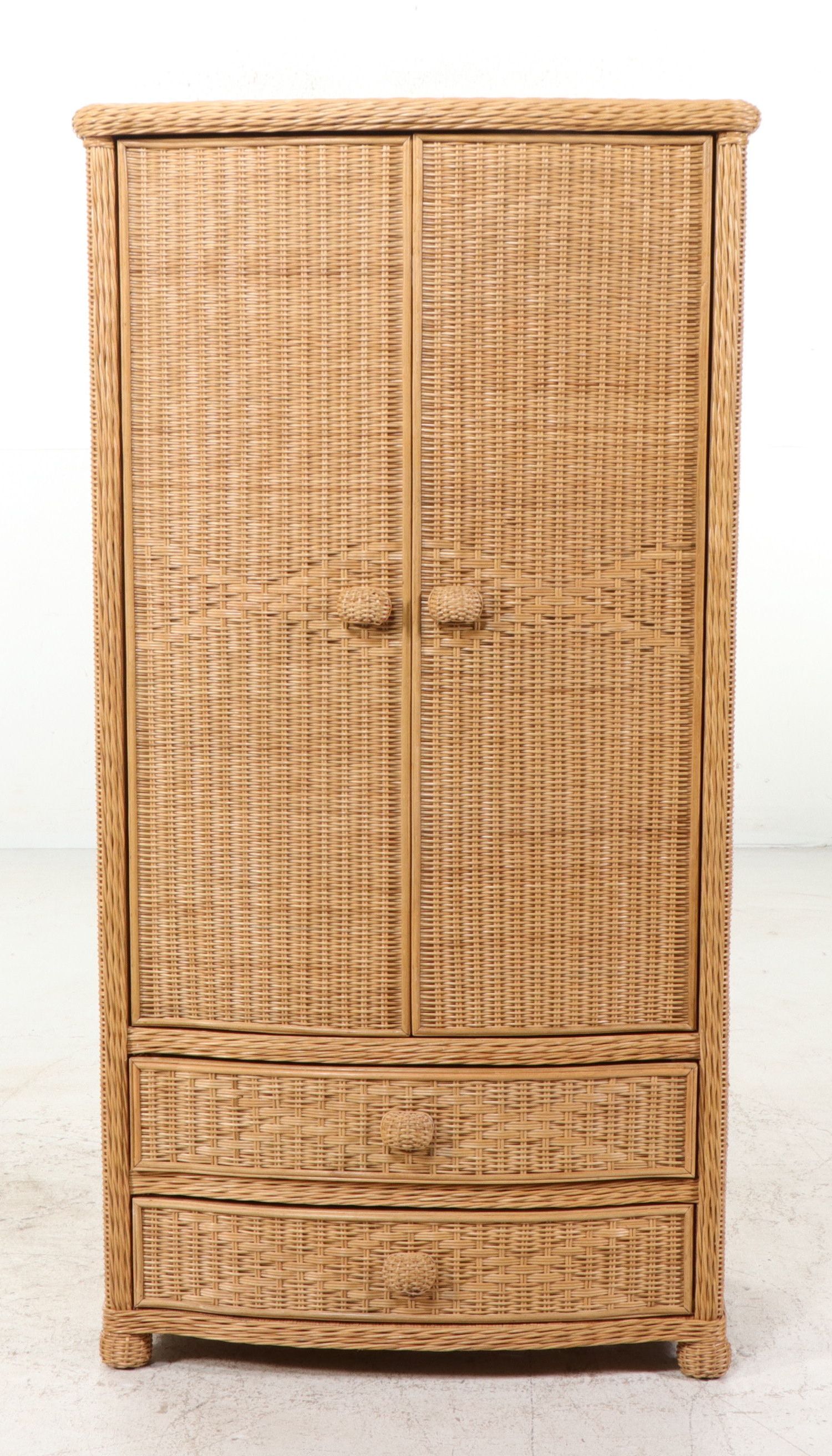 Pier 1 Imports Woven Wicker and Rattan Wardrobe Armoire, Late 20th Century
