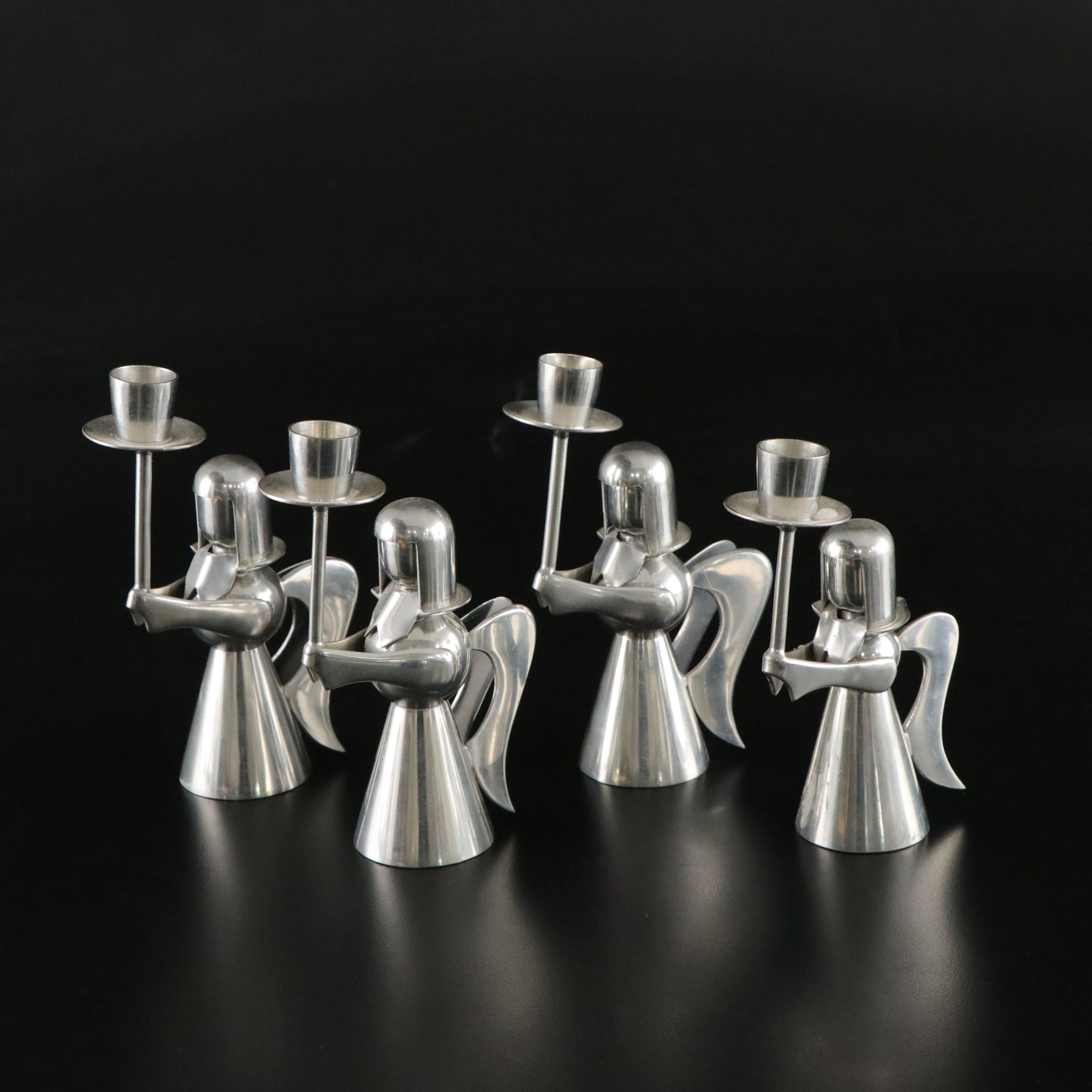 Angel Motif Crystal Figurine and Metal Candlestick Holders with Bells