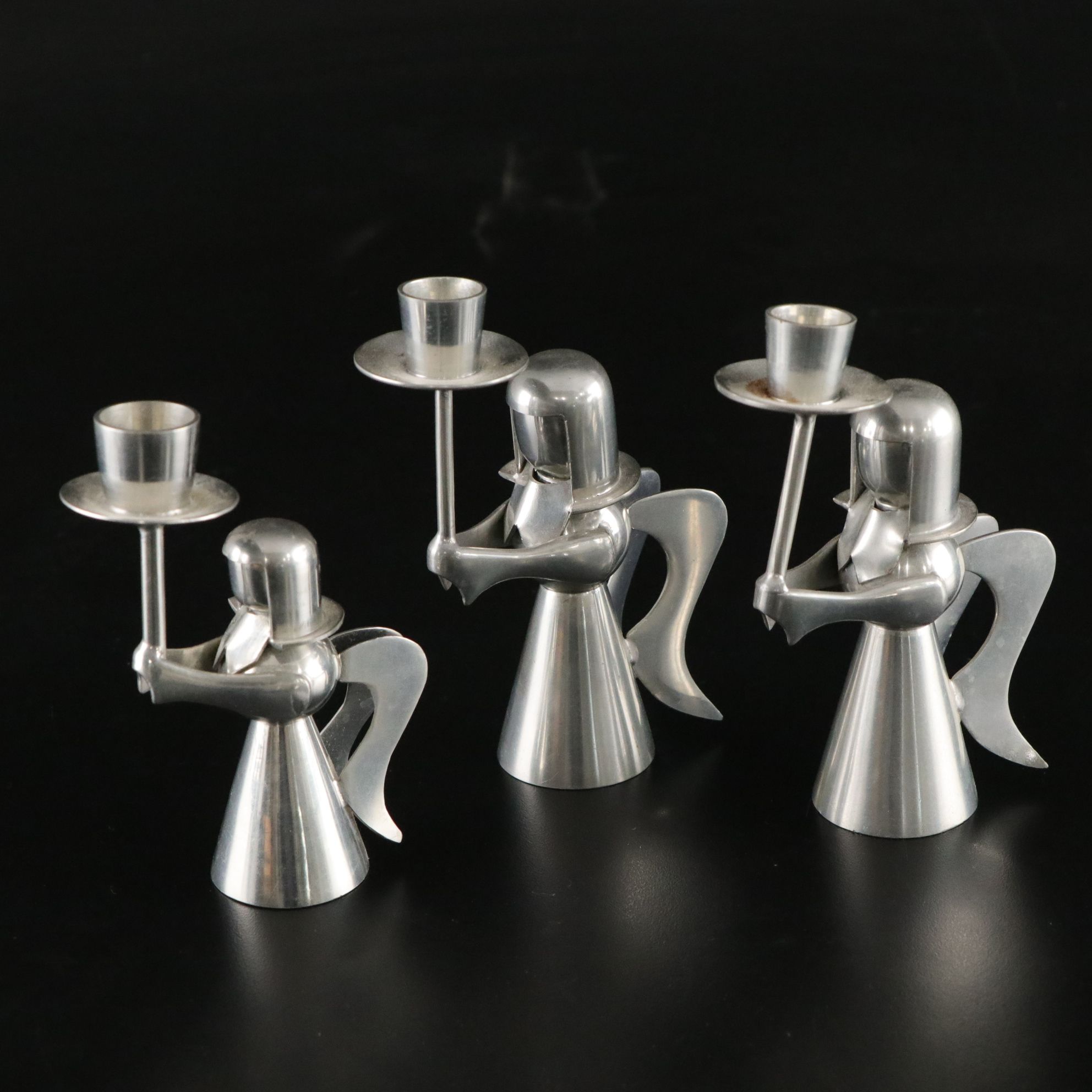 Angel Motif Crystal Figurine and Metal Candlestick Holders with Bells