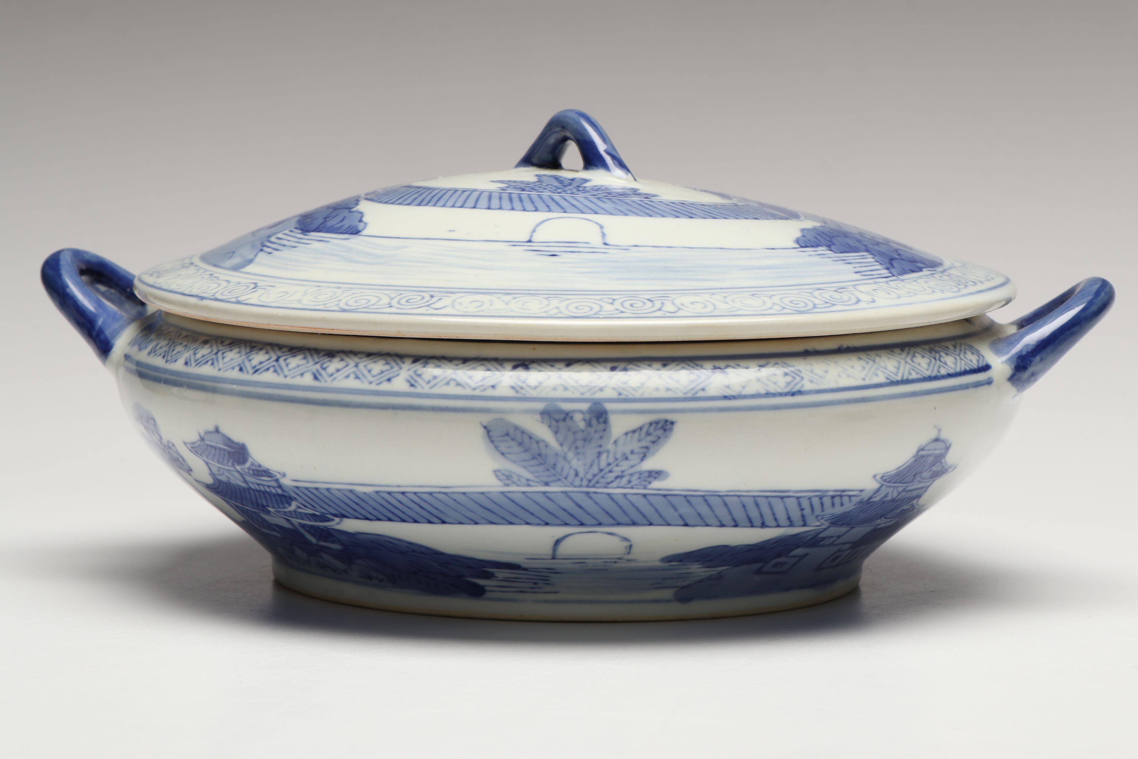 Chinese Blue and White Porcelain Covered Bowl and Pitcher