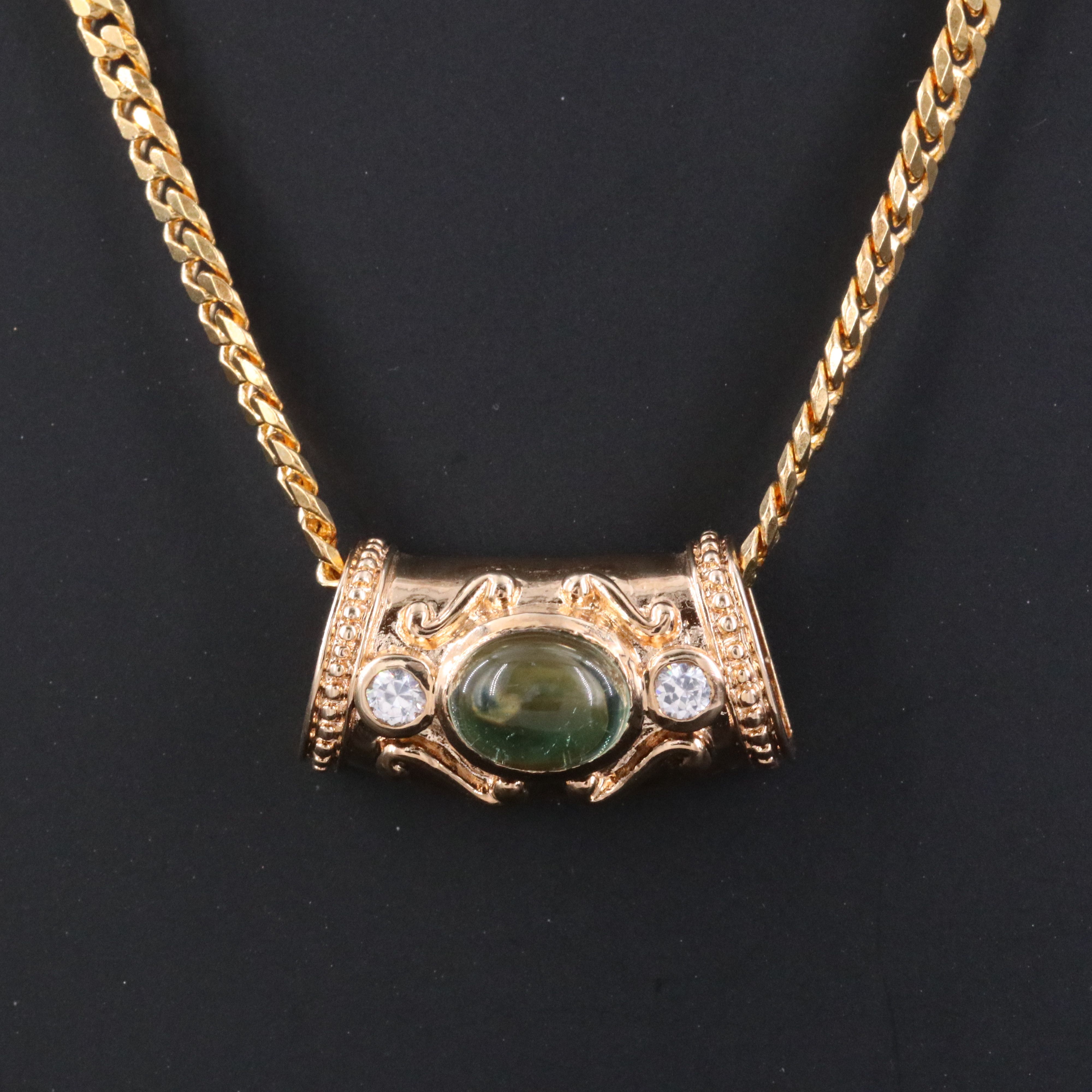 Sterling Tourmaline and CZ Slide Pendant on Curb Link Necklace
