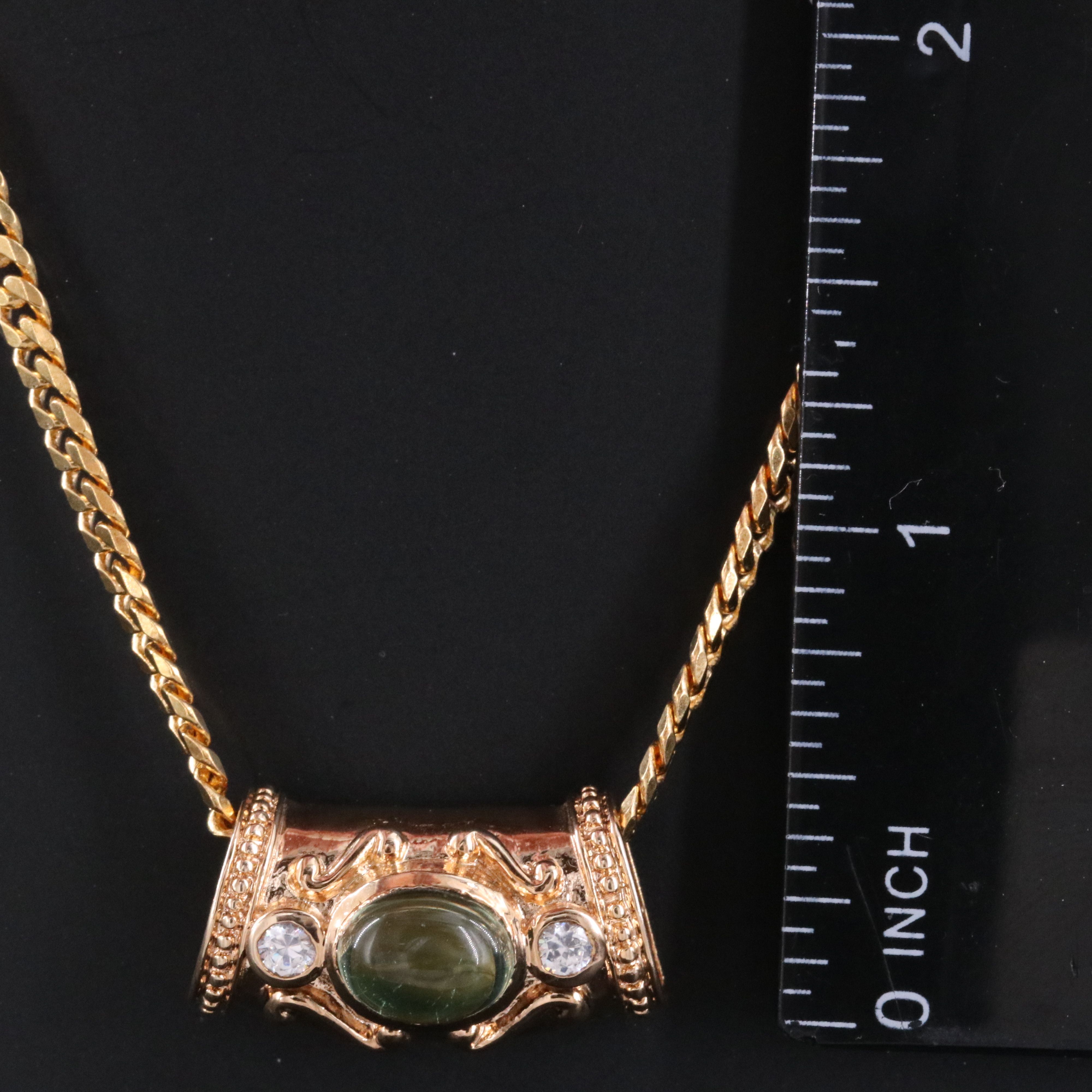 Sterling Tourmaline and CZ Slide Pendant on Curb Link Necklace