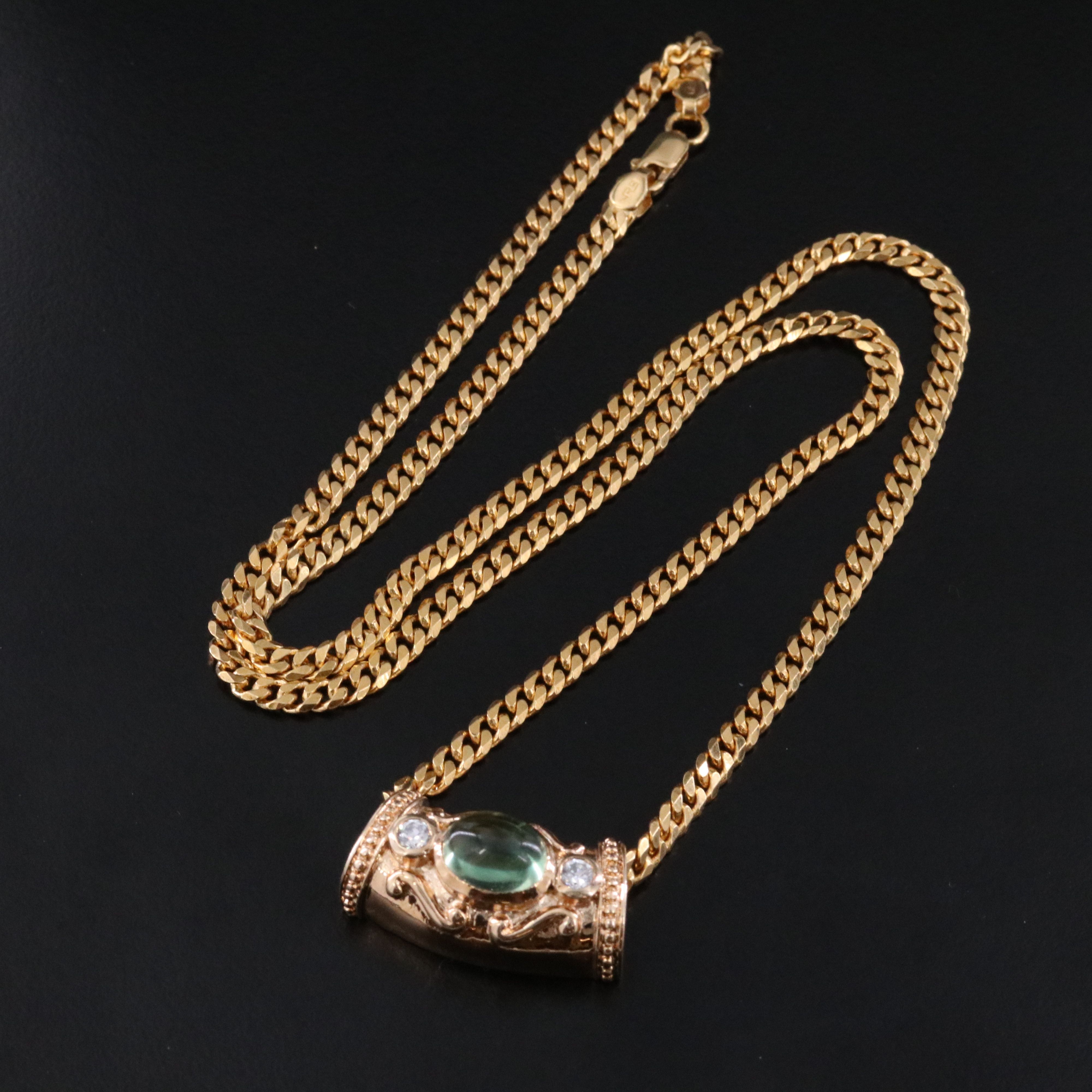 Sterling Tourmaline and CZ Slide Pendant on Curb Link Necklace