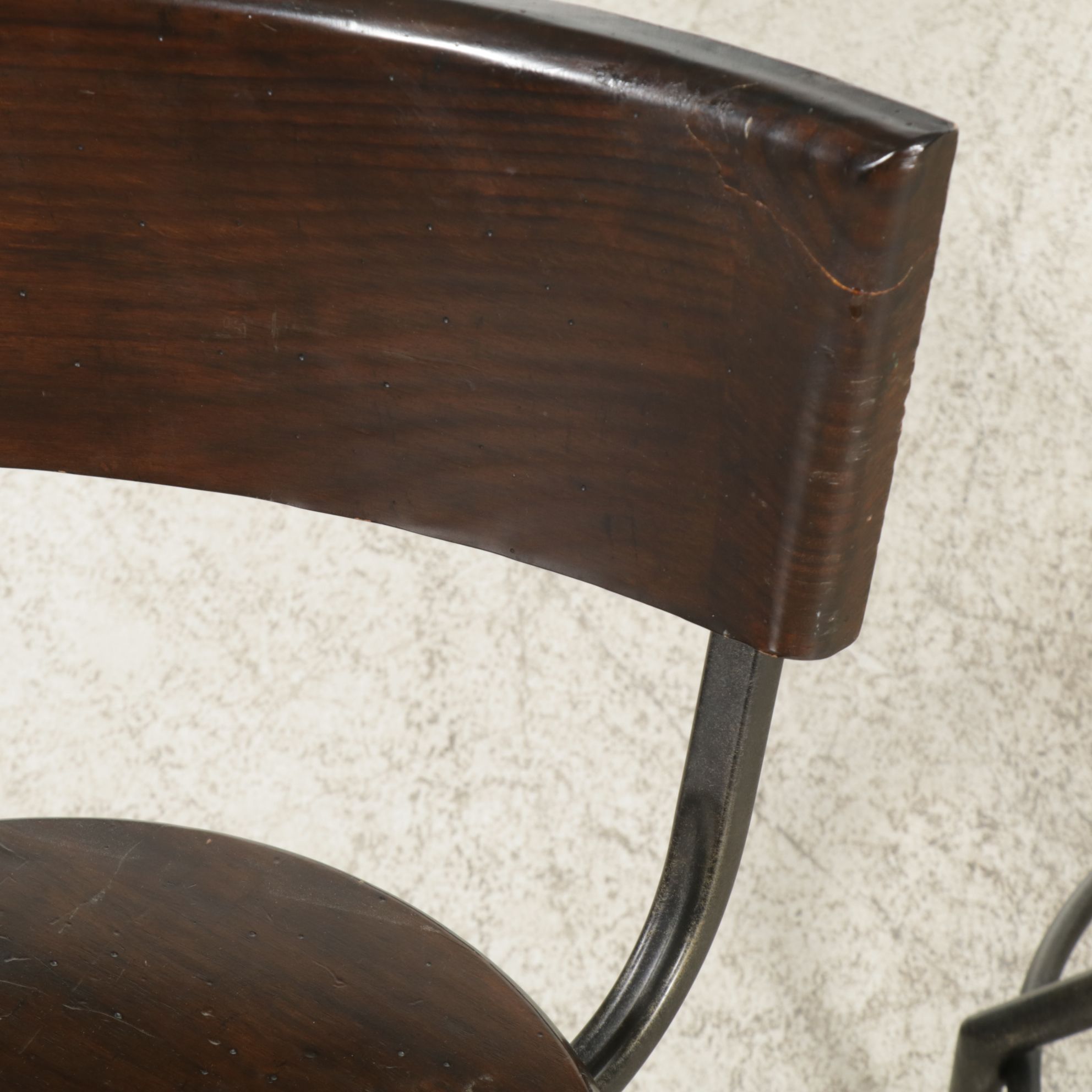 Five Industrial Style Adjustable Metal Stools with Wood Seats