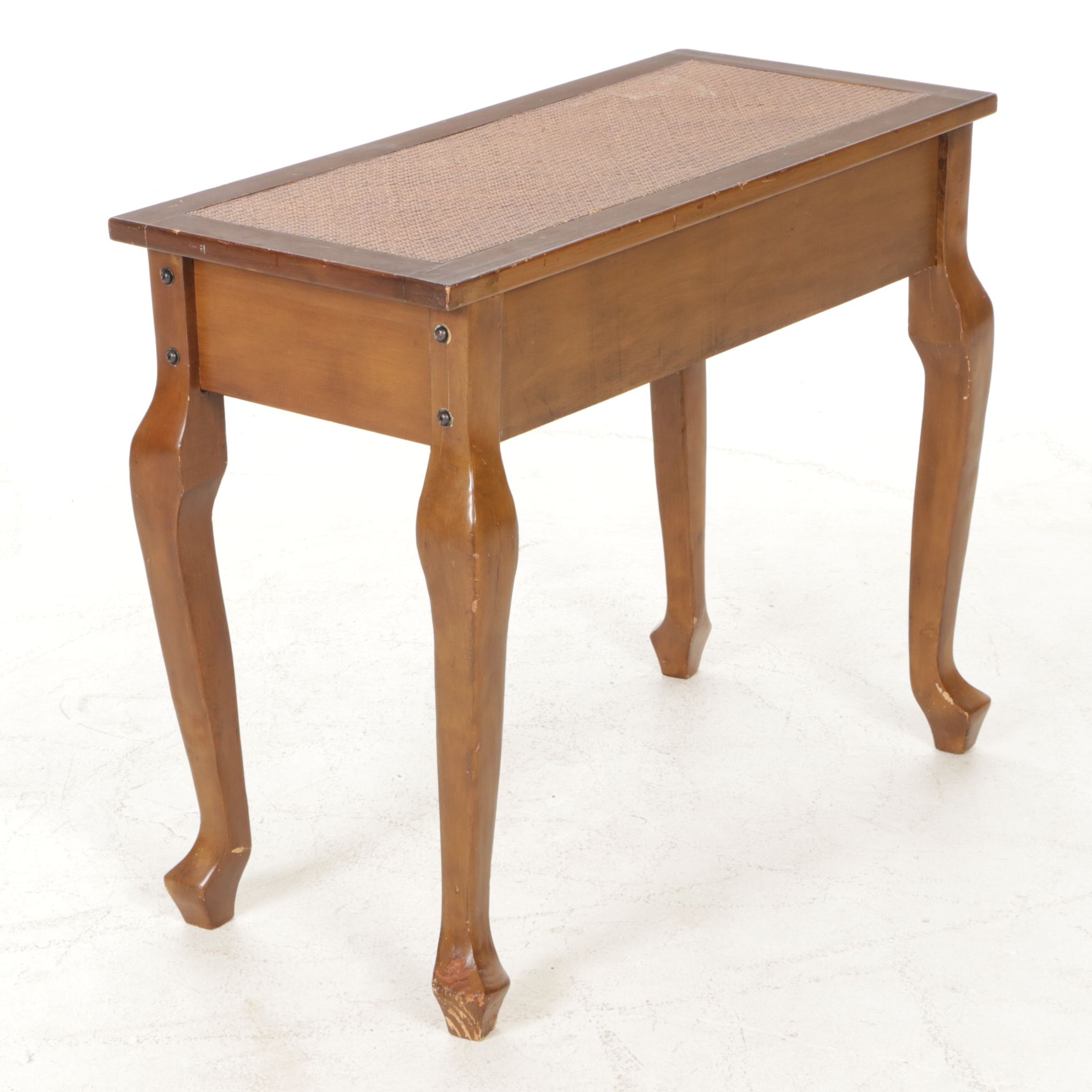 French Provincial Style Sofa Table with Woven Cane Accents