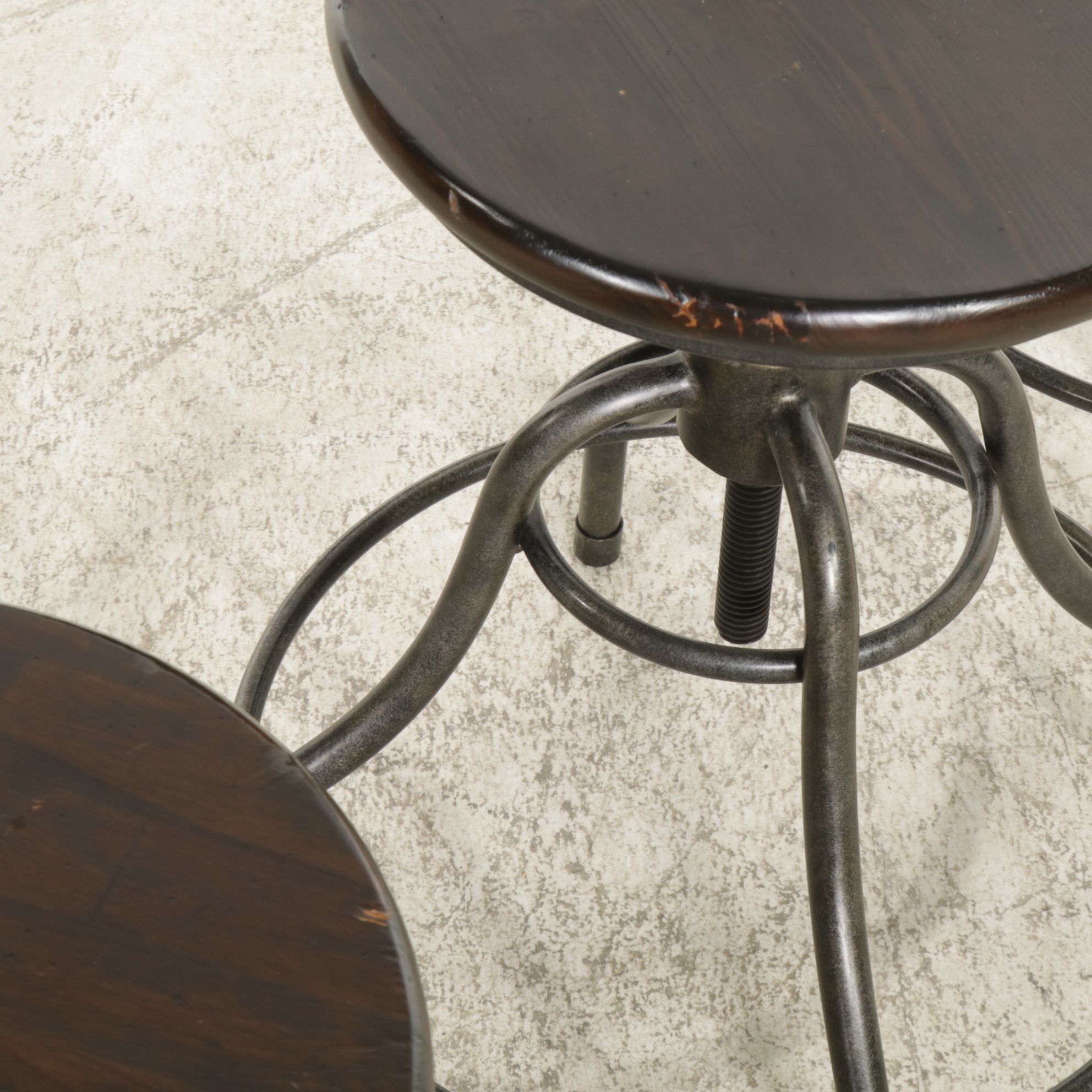 Five Industrial Style Adjustable Metal Stools with Wood Seats