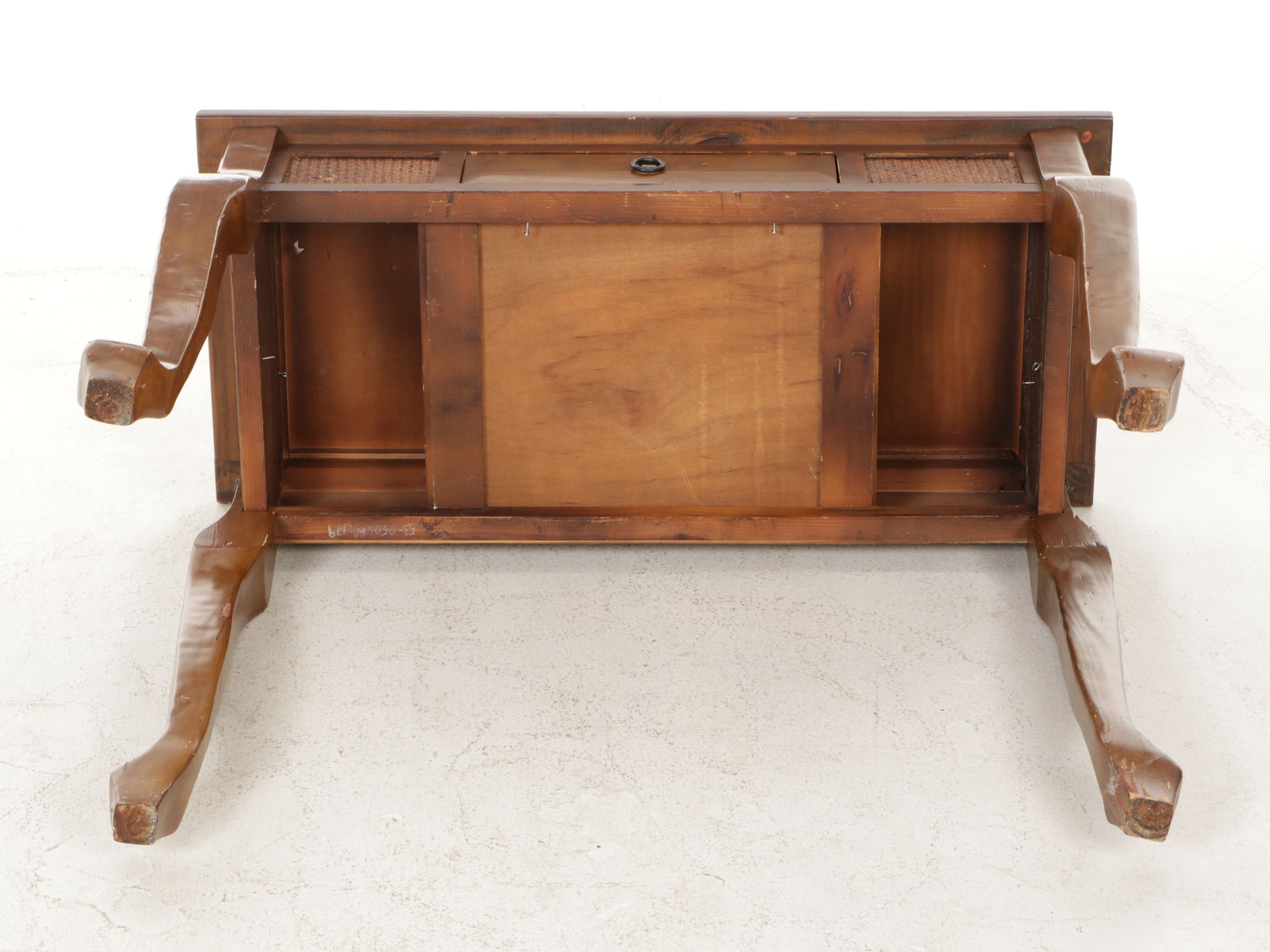 French Provincial Style Sofa Table with Woven Cane Accents