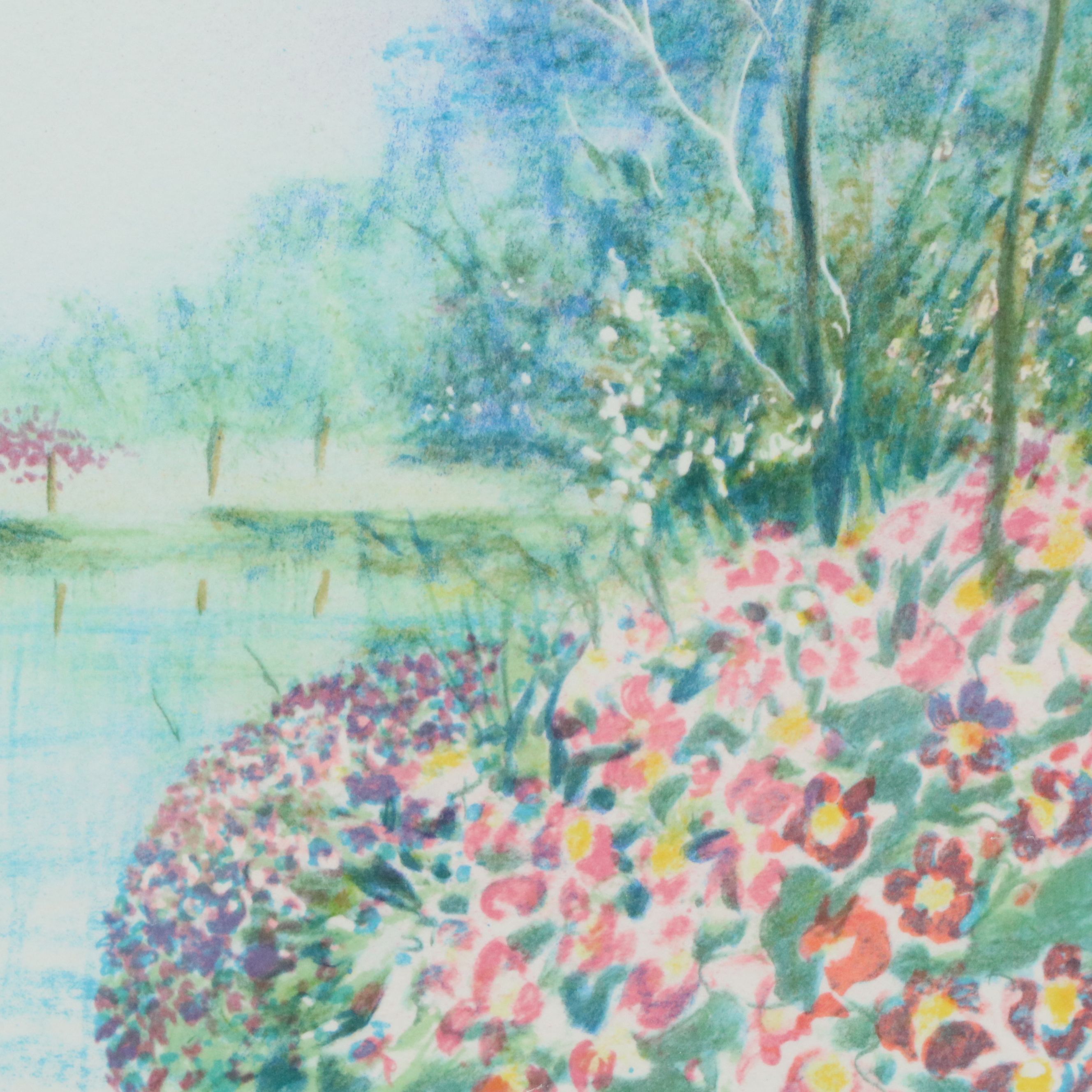Richard Nahmias Lithograph of Gardens and Pond, Late 20th to 21st Century