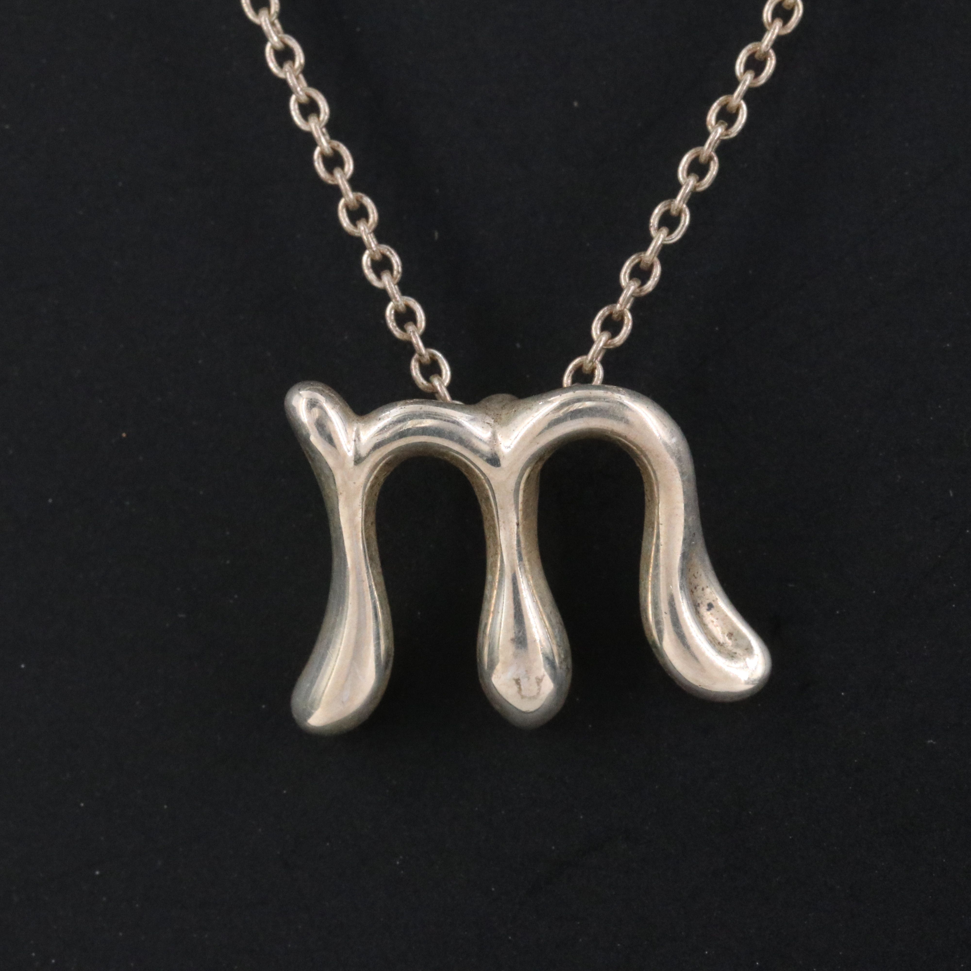 Elsa Peretti for Tiffany & Co. Alphabet Letter Sterling Initial M Necklace