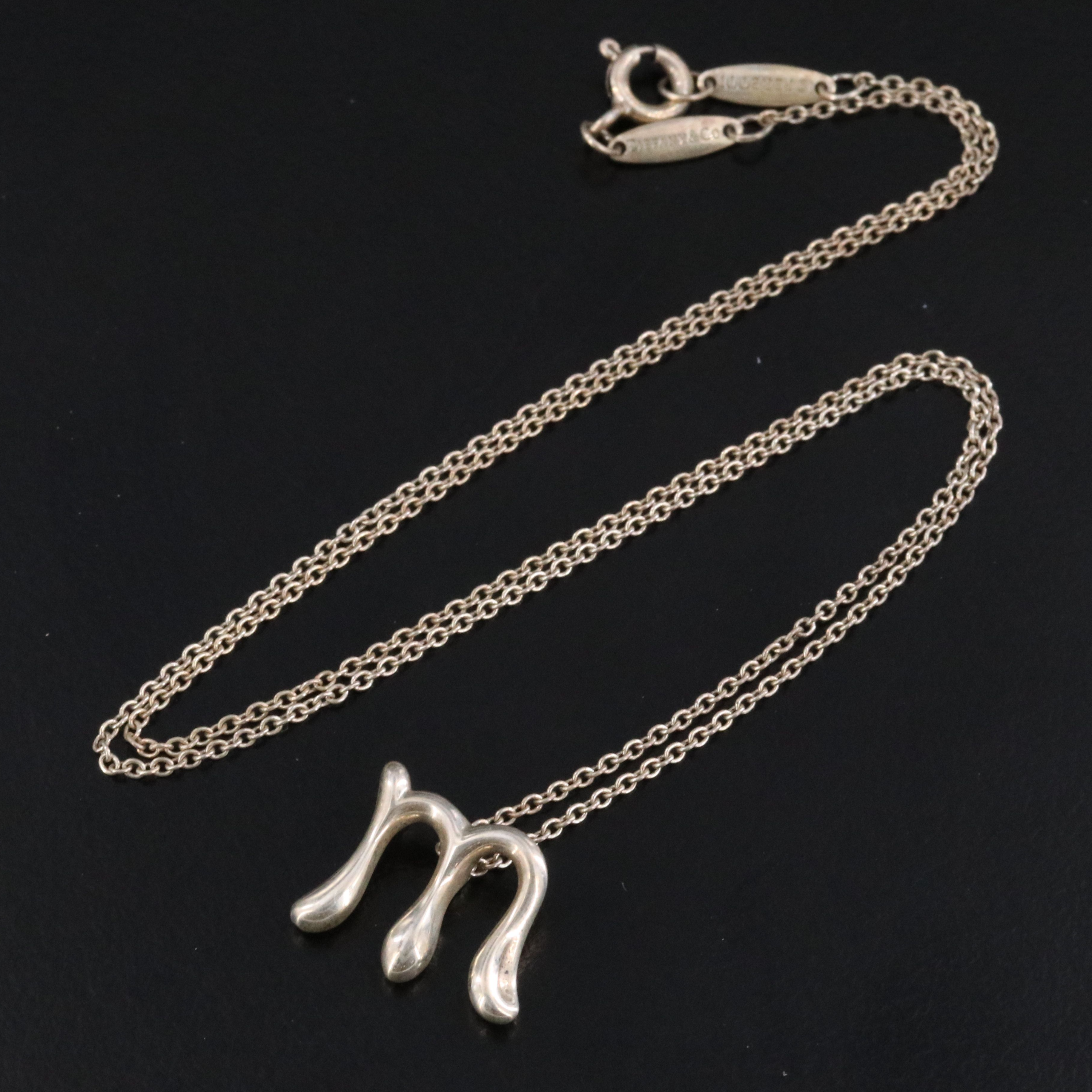 Elsa Peretti for Tiffany & Co. Alphabet Letter Sterling Initial M Necklace