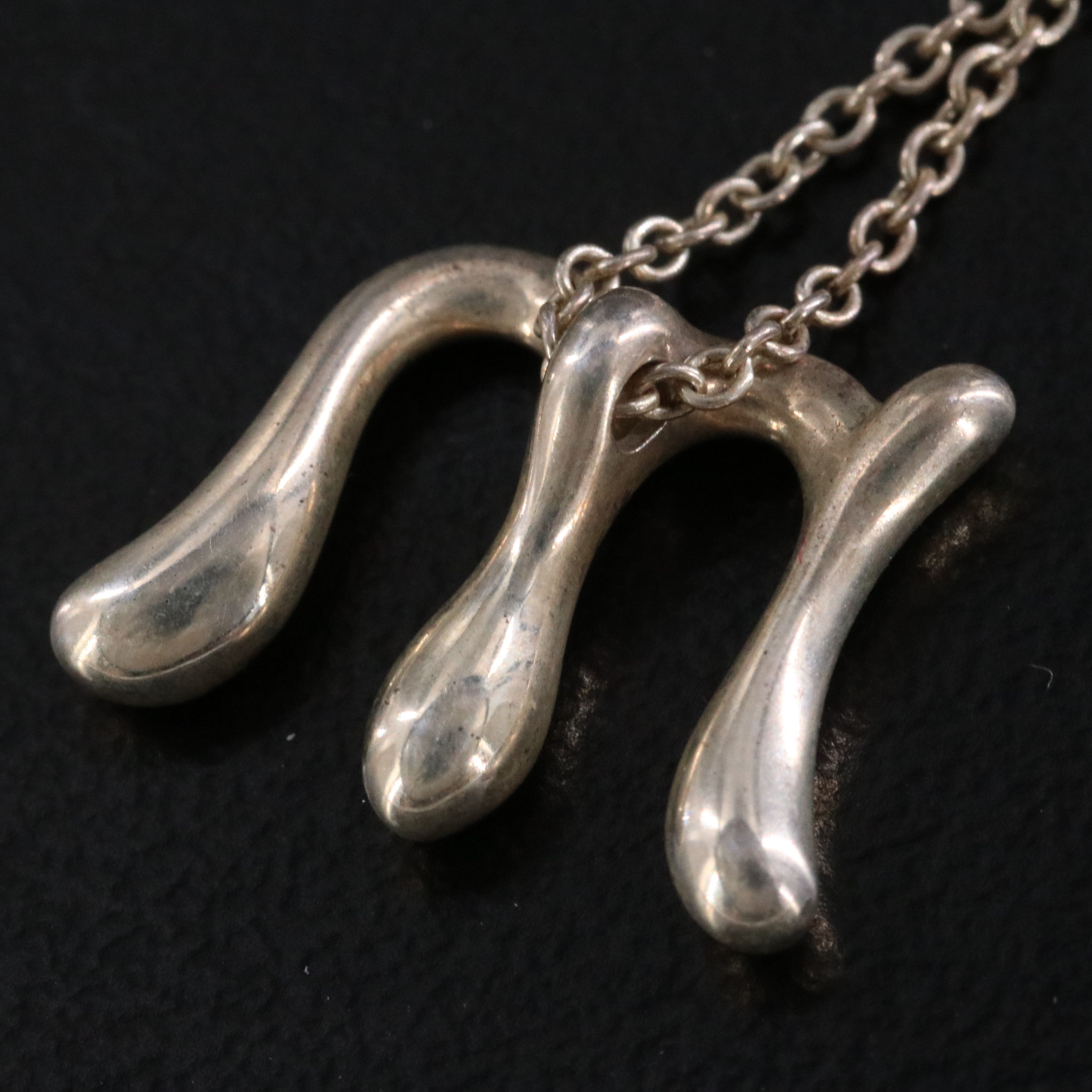 Elsa Peretti for Tiffany & Co. Alphabet Letter Sterling Initial M Necklace