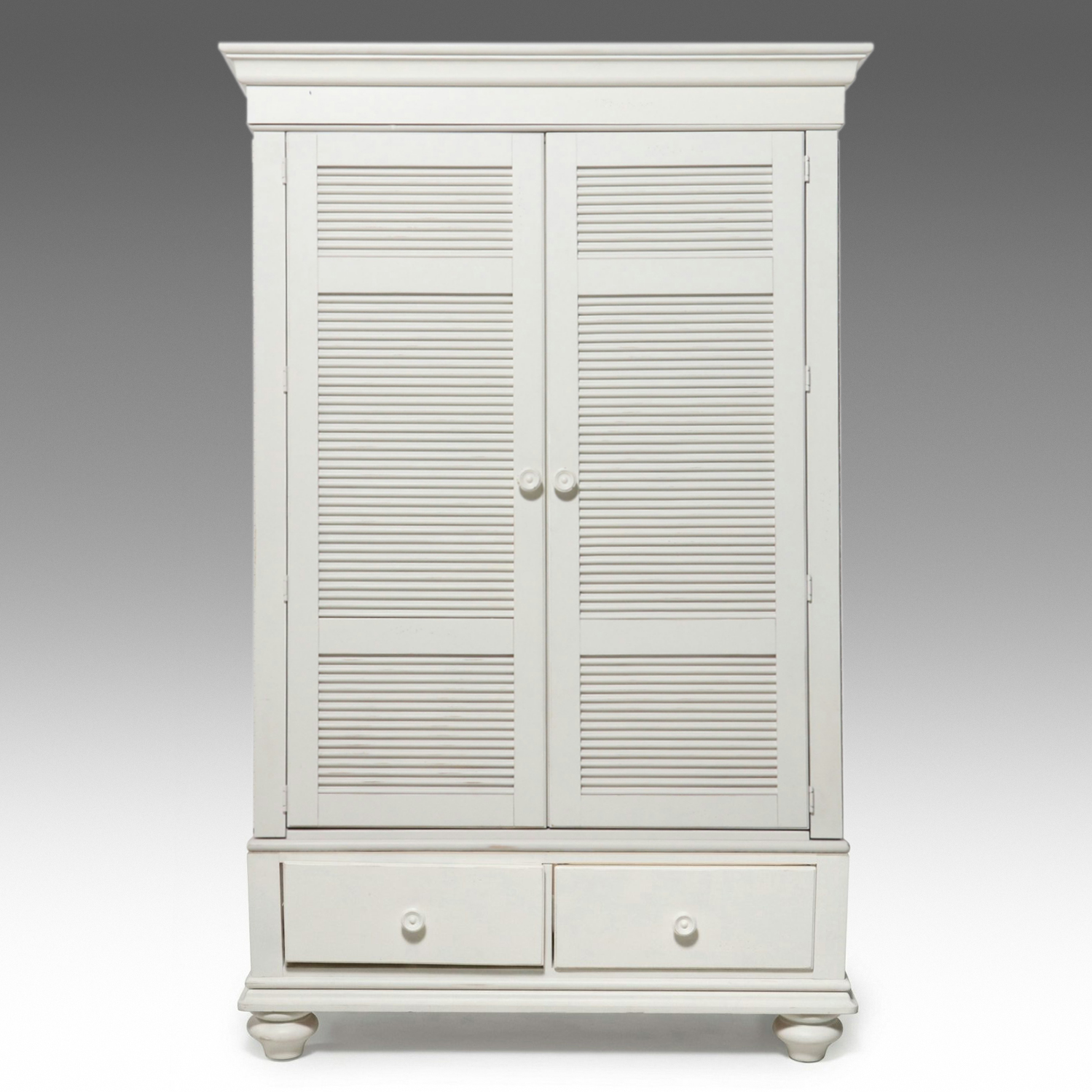 Stanley Furniture White Wood Coastal Style Shutter Front Armoire, 21st Century