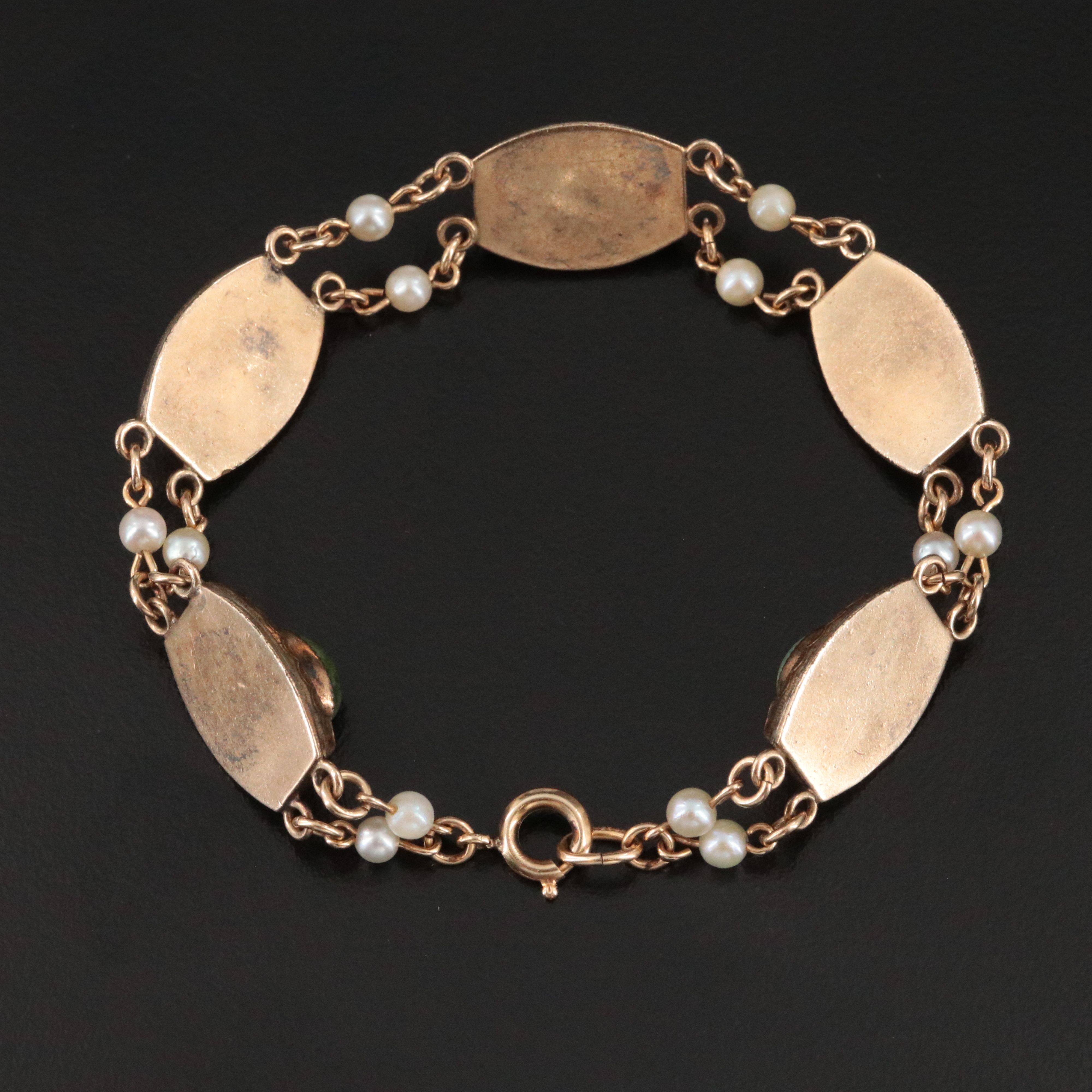 Vintage Bracelet Featuring Citrine, Connemara Marble and Seed Pearls