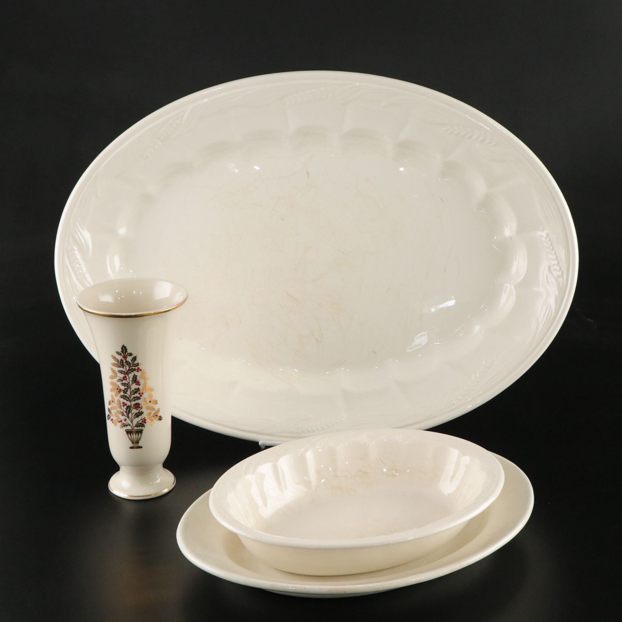 Lenox "Winter Greetings" Vase with Staffordshire Ironstone China Platters