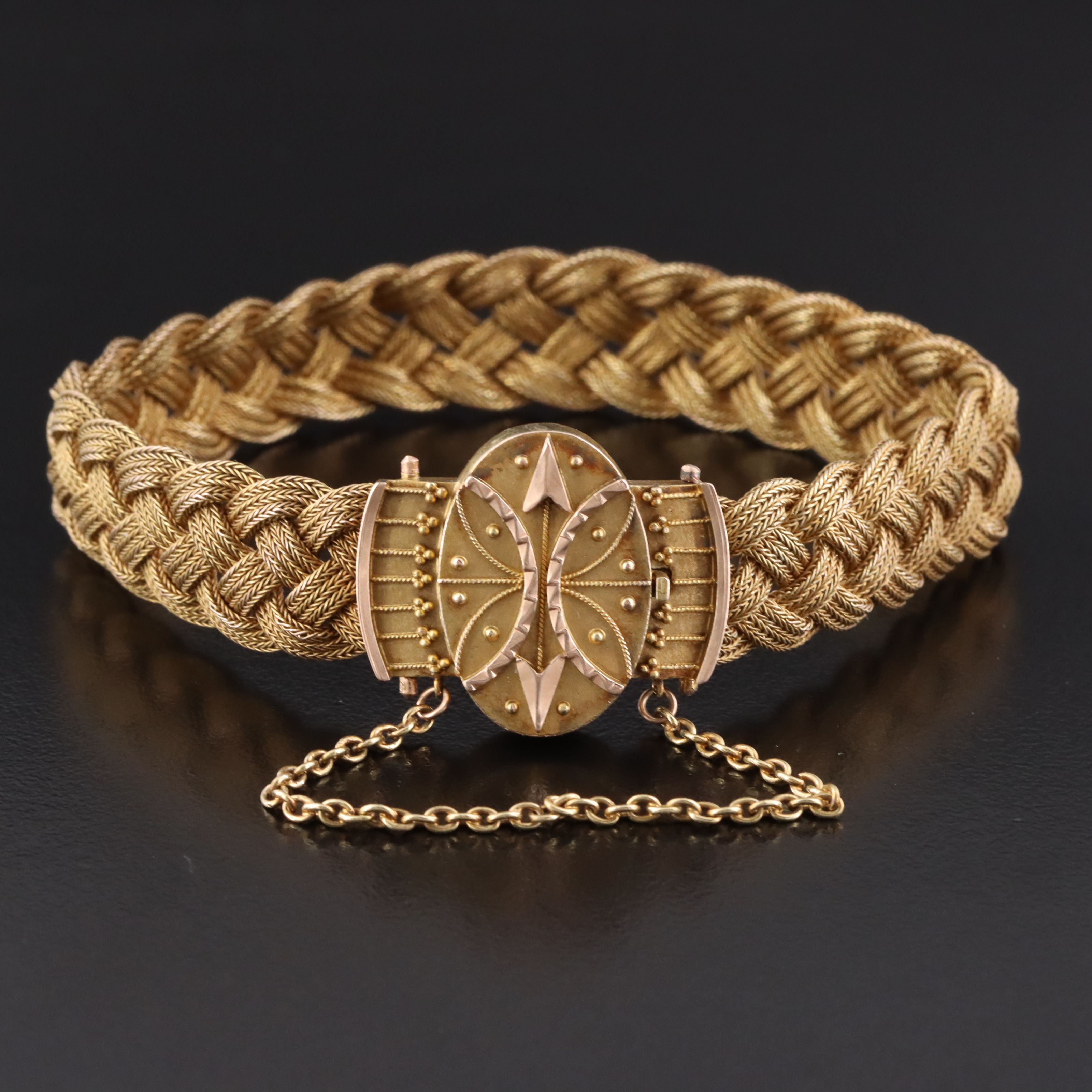 Victorian Etruscan Revival 10K Braided Foxtail Chain Bracelet