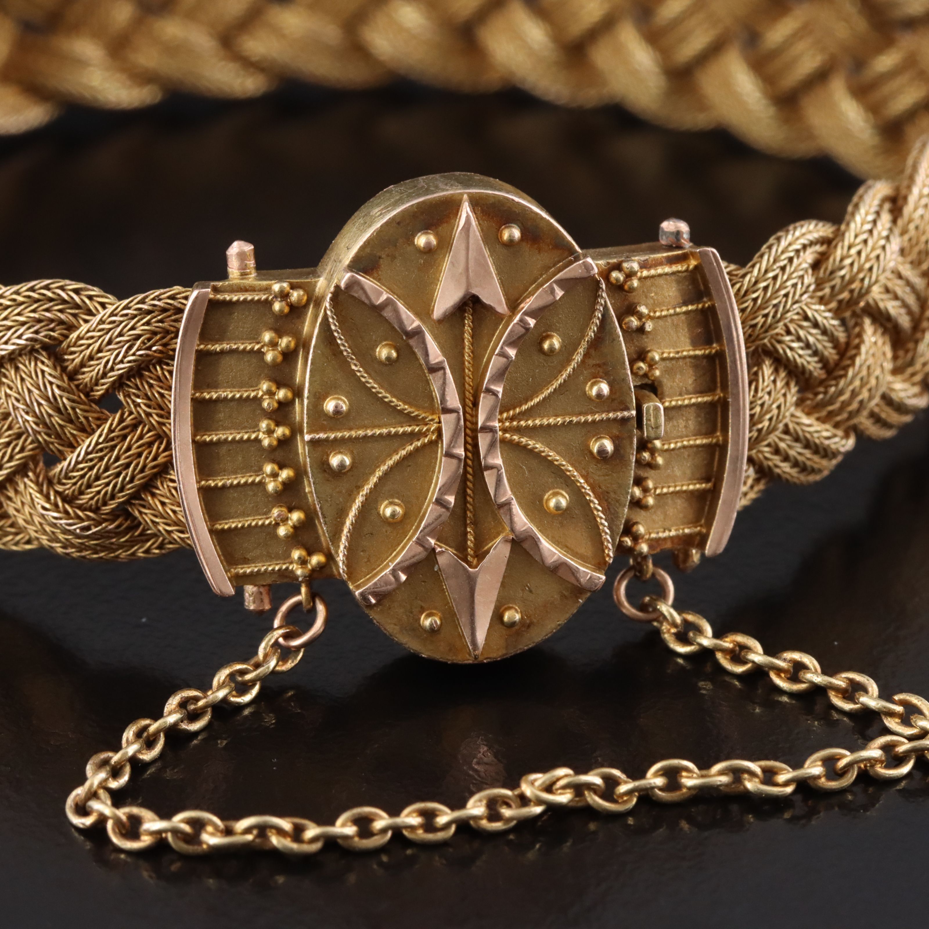 Victorian Etruscan Revival 10K Braided Foxtail Chain Bracelet